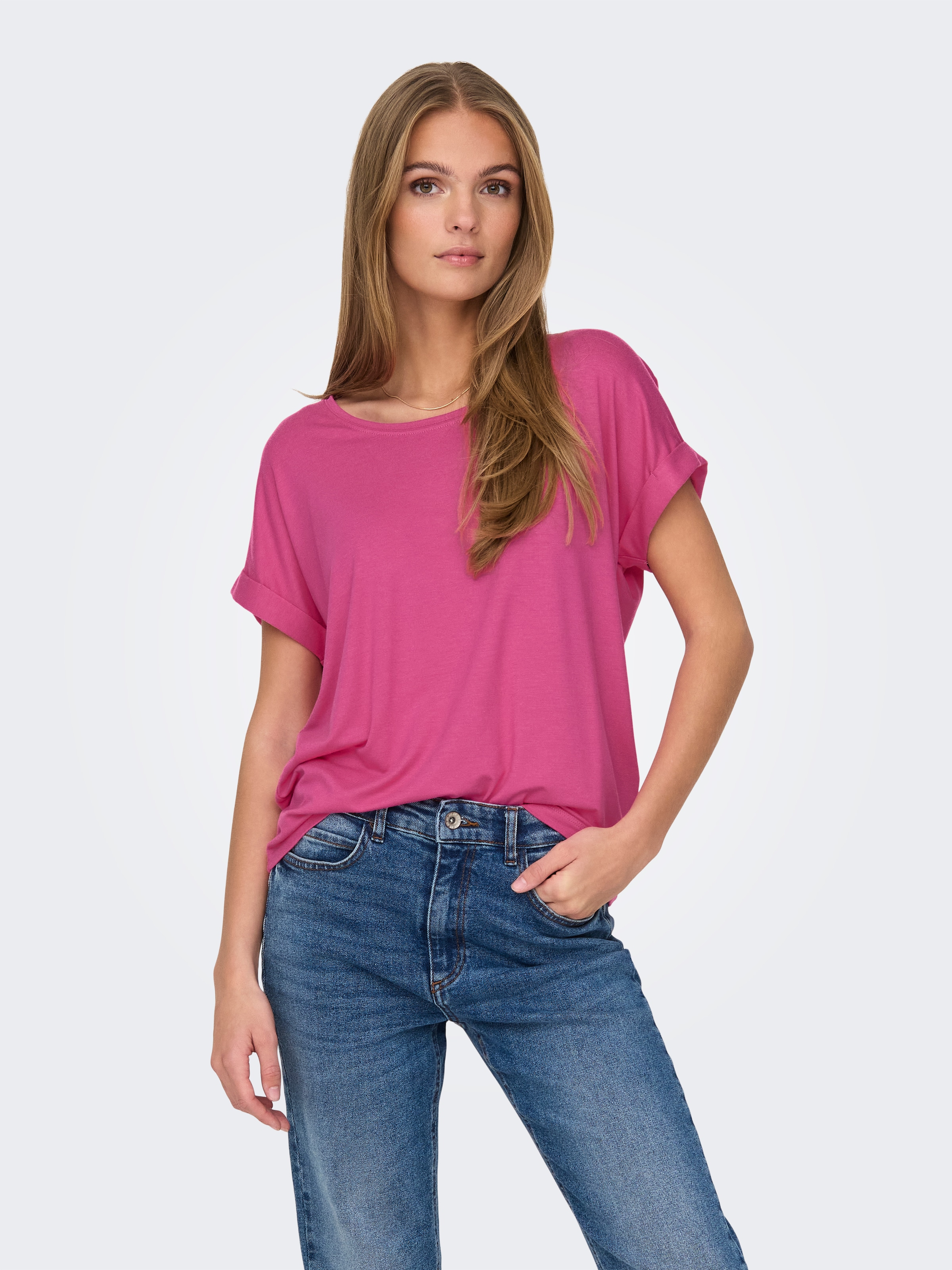 Image of ONLY "ONLMOSTER – T-Shirt mit melierter Optik und elastischem Material" meliert, casual, lässig geschnitten, Viskosemischung, Rundhals