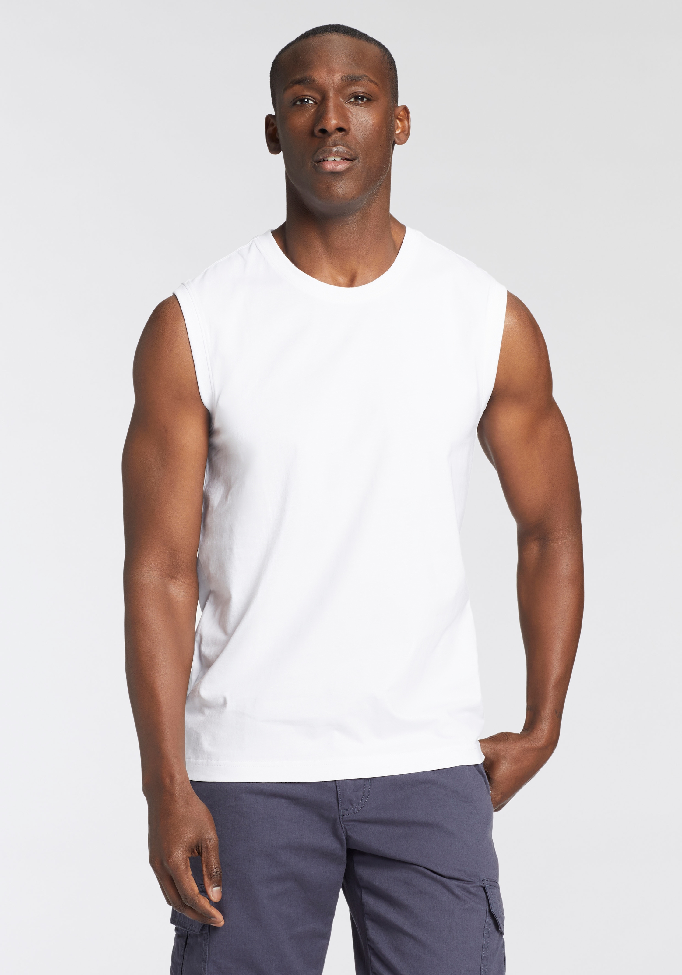 Man's World Muscleshirt, ärmellos, Basic-Stil, unifarben, Rundhalsausschnitt