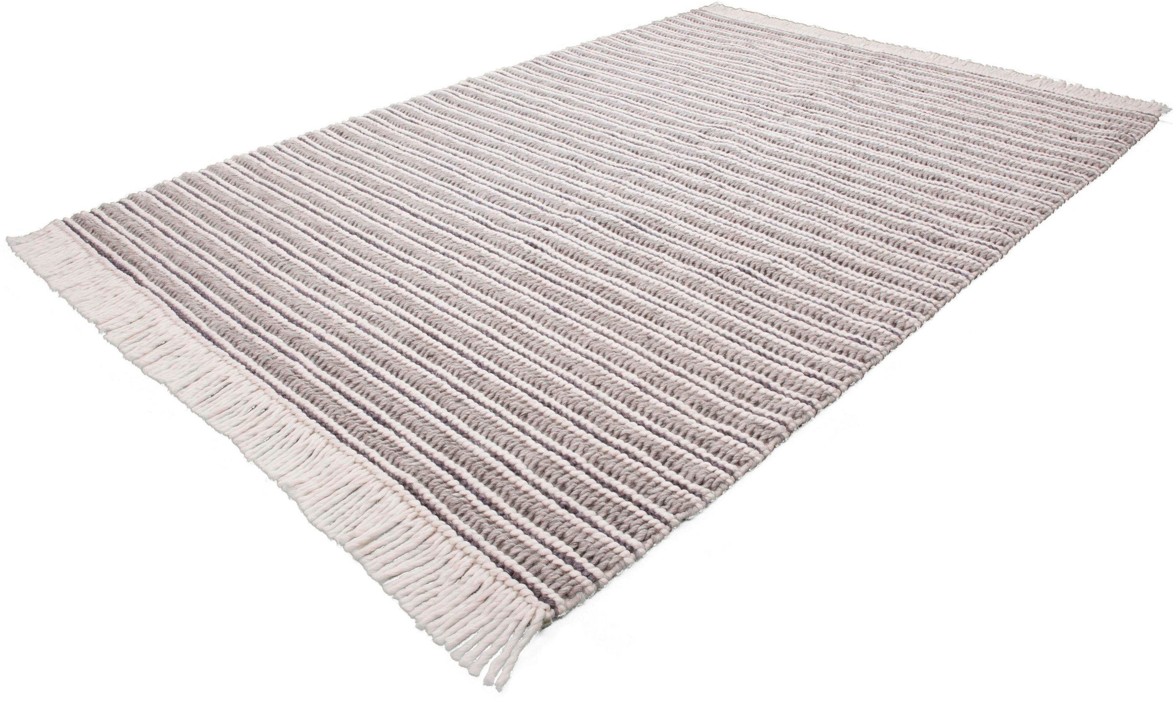 calo-deluxe Teppich »Bature 200«, rechteckig, 10 mm Höhe, Wolle mit Viskose und Fransen, Wohnzimmer