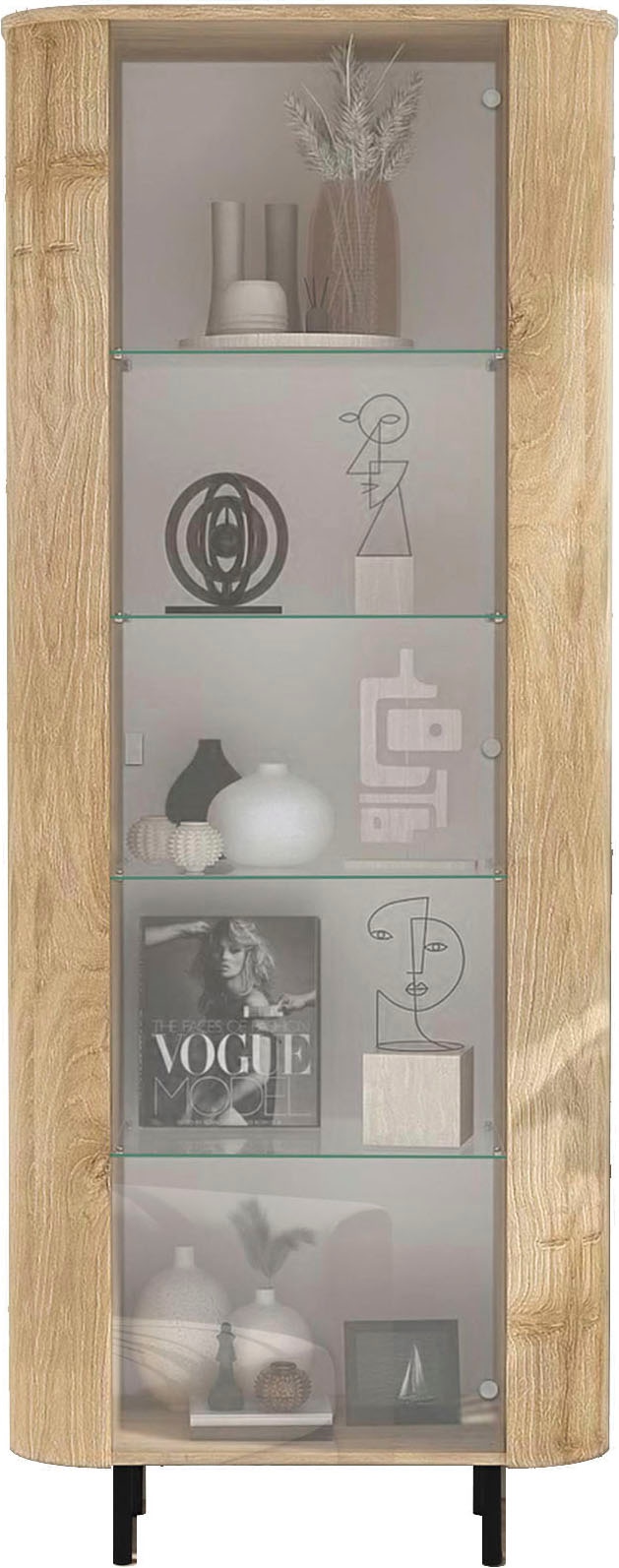 Home affaire Vitrine »Murano, Standvitrine H 200 cm, B 80 cm, 1 Tür, Vitrinenschrank« Formgebogenes MDF, Stirnseiten mit Rundung, Metallfüsse, stilvoll