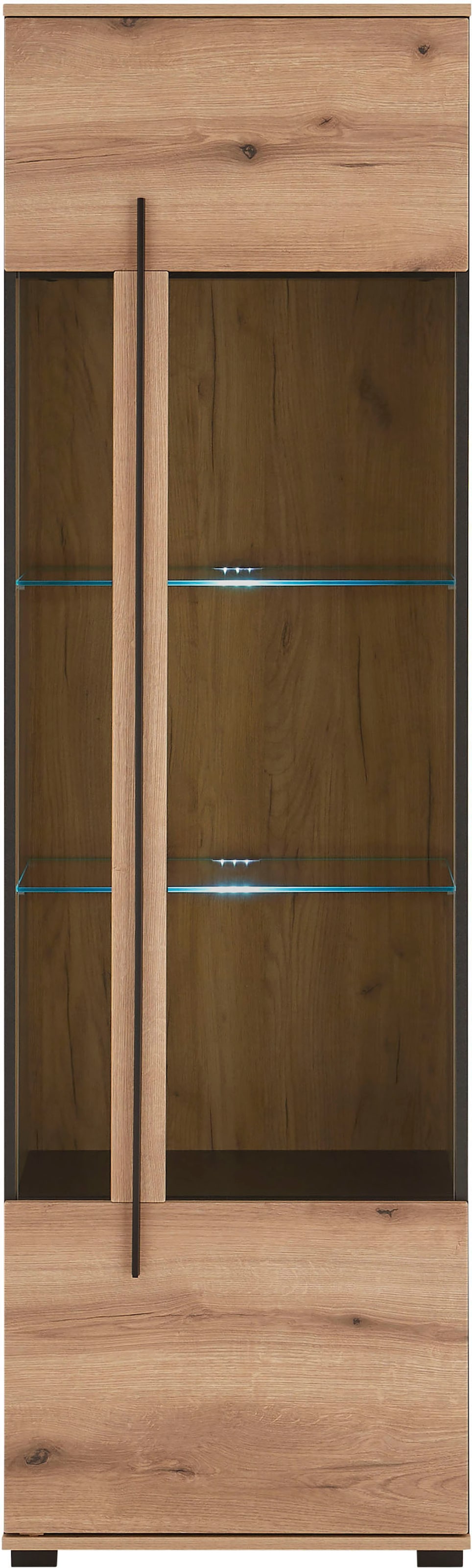 INOSIGN Vitrine »Cantara, Vitrinenschrank in Eiche Evoke oder weiss, Standvitrine«, schwarzer Stangengriff, ausreichend Stauraum, vielseitig einsetzbar