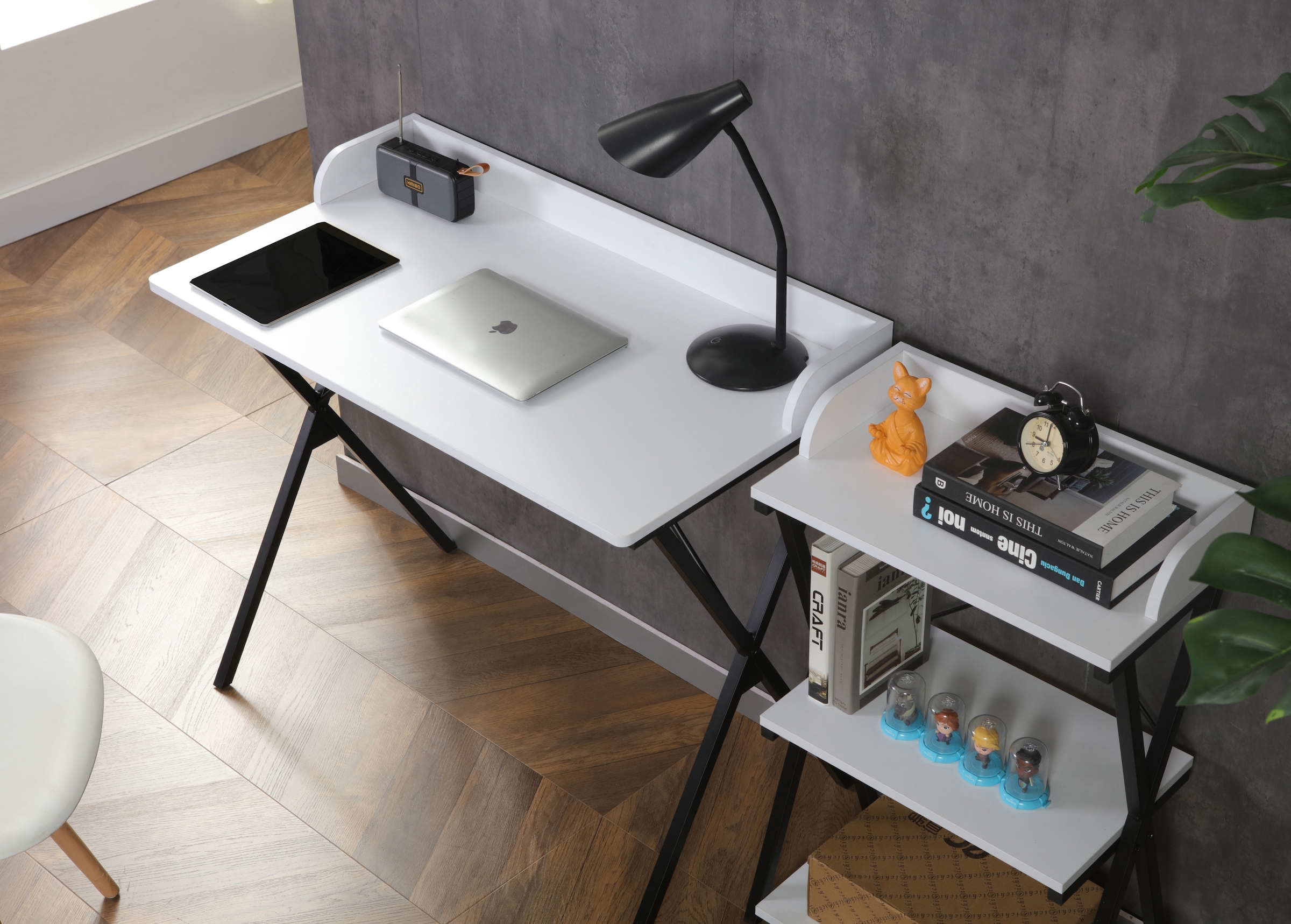 Home affaire Büromöbel-Set »Forres, bestehend aus Schreibtisch & Regal«, (2 tlg.), Metallgestell, einzeln stellbar, FSC®-zertifiziert