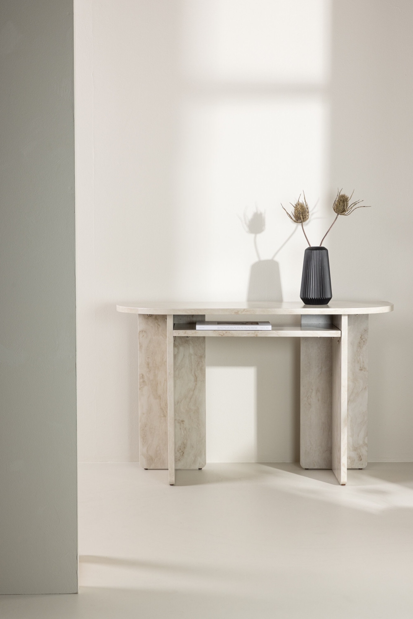 Image of Venture Home Beistelltisch "Ålesund, hoher Konsolentisch in beiger Marmoroptik, 120 × 40 cm" Ablagetisch, MDF, gewachst, hoch, geräumig, edel