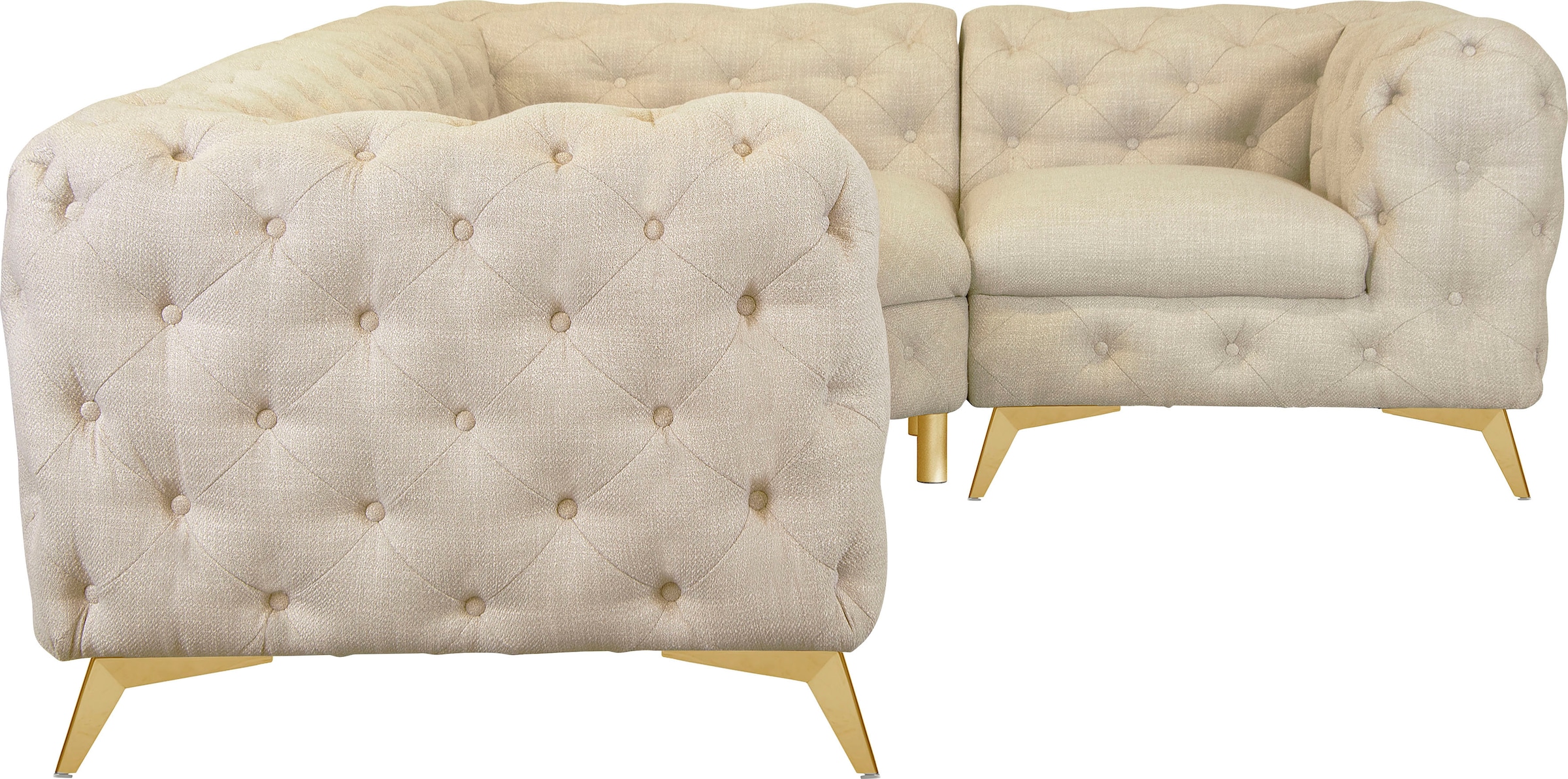 Leonique Chesterfield-Sofa »Ecksofa GLYNIS L-Form mit Wellenunterfederung, Masse B/T/H 264/204/75cm«, aufwändige Knopfheftung, moderne Chesterfield Optik, Fussfarbe wählbar