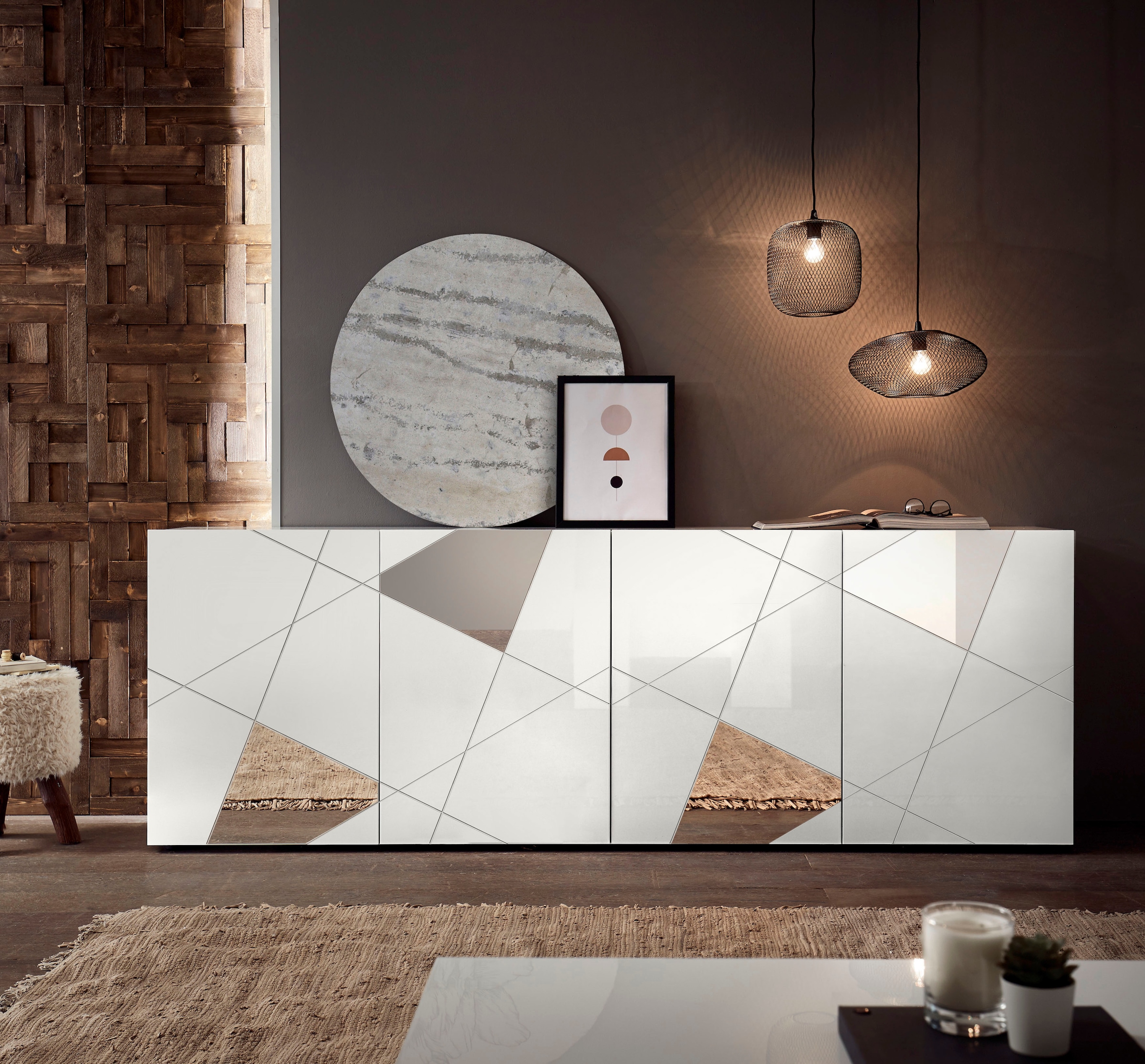 Image of Home affaire Sideboard "Vittoria, Breite 241 cm, 4 Türen" Fronten mit Siebdruck und Spiegelfront