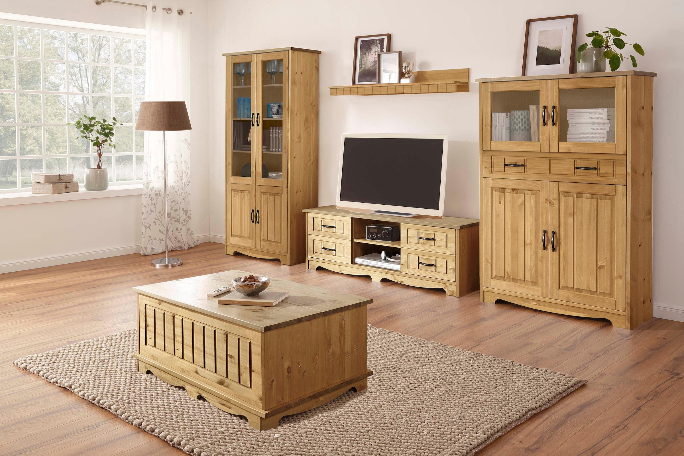 Home affaire Wohnwand »Trinidad«, (Set, 4 St.), Set aus 1 Vitrine, 1 Lowboard, 1 Highboard, 1 Wandboard