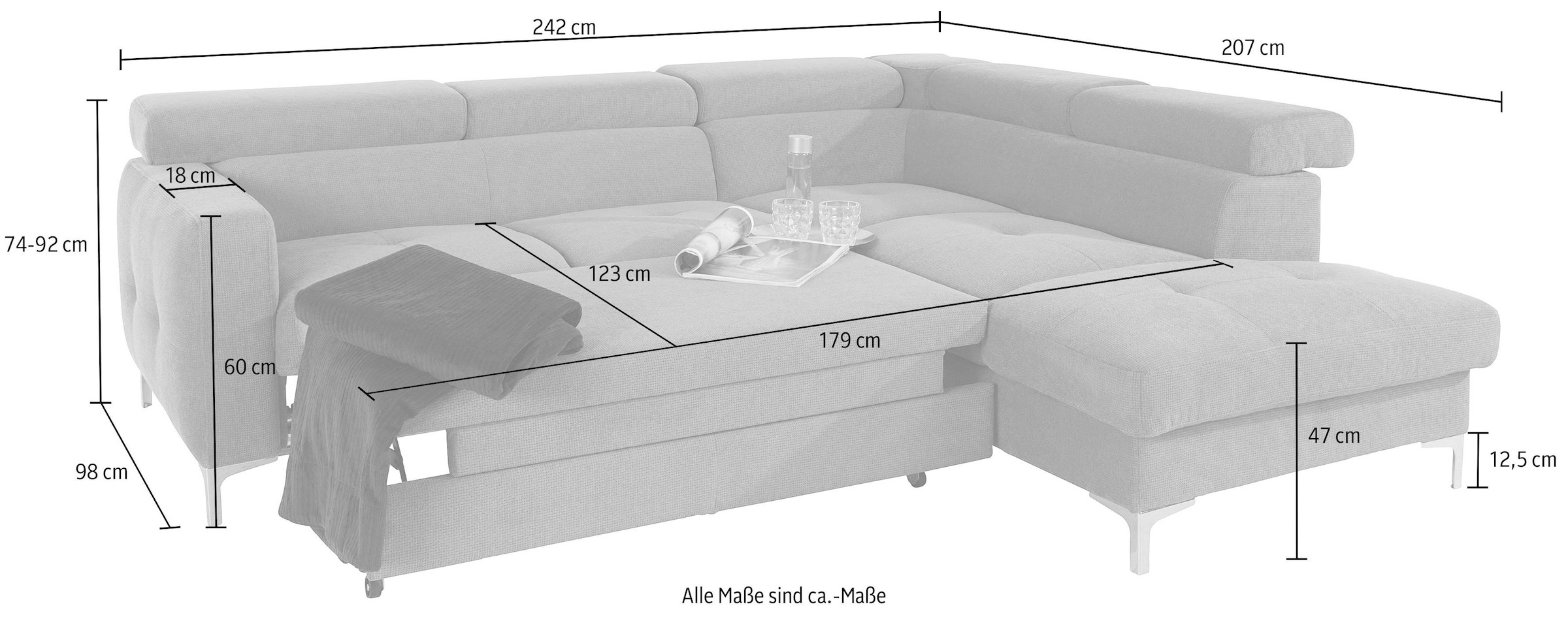 COTTA Ecksofa »Sammy L-Form«, inklusive Kopfteilverstellung, wahlweise mit Bettfunktion