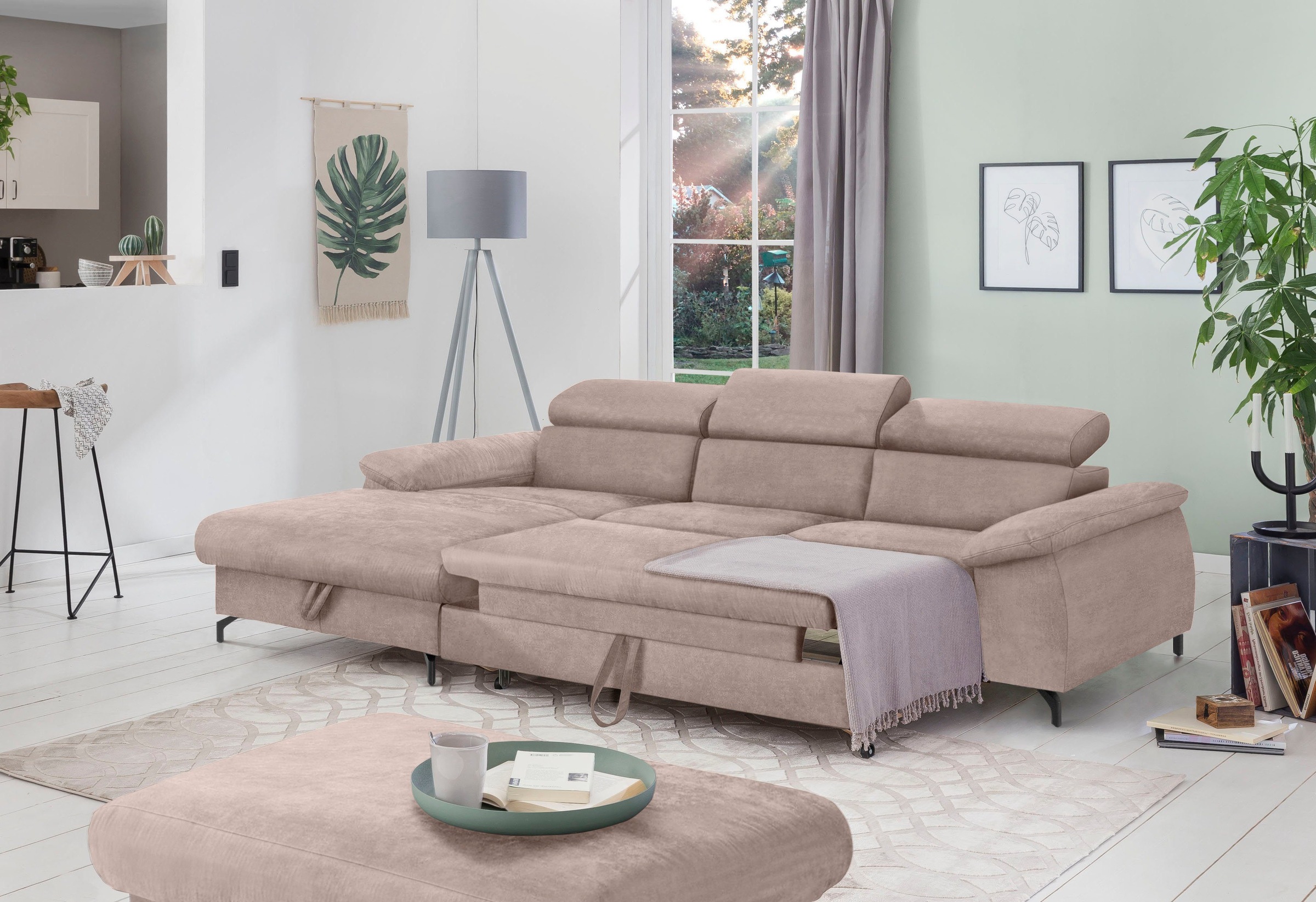 COTTA Polstergarnitur »Komaris L-Form«, (Set), Set bestehend aus: Ecksofa mit Kopfteilverstellung & Hocker