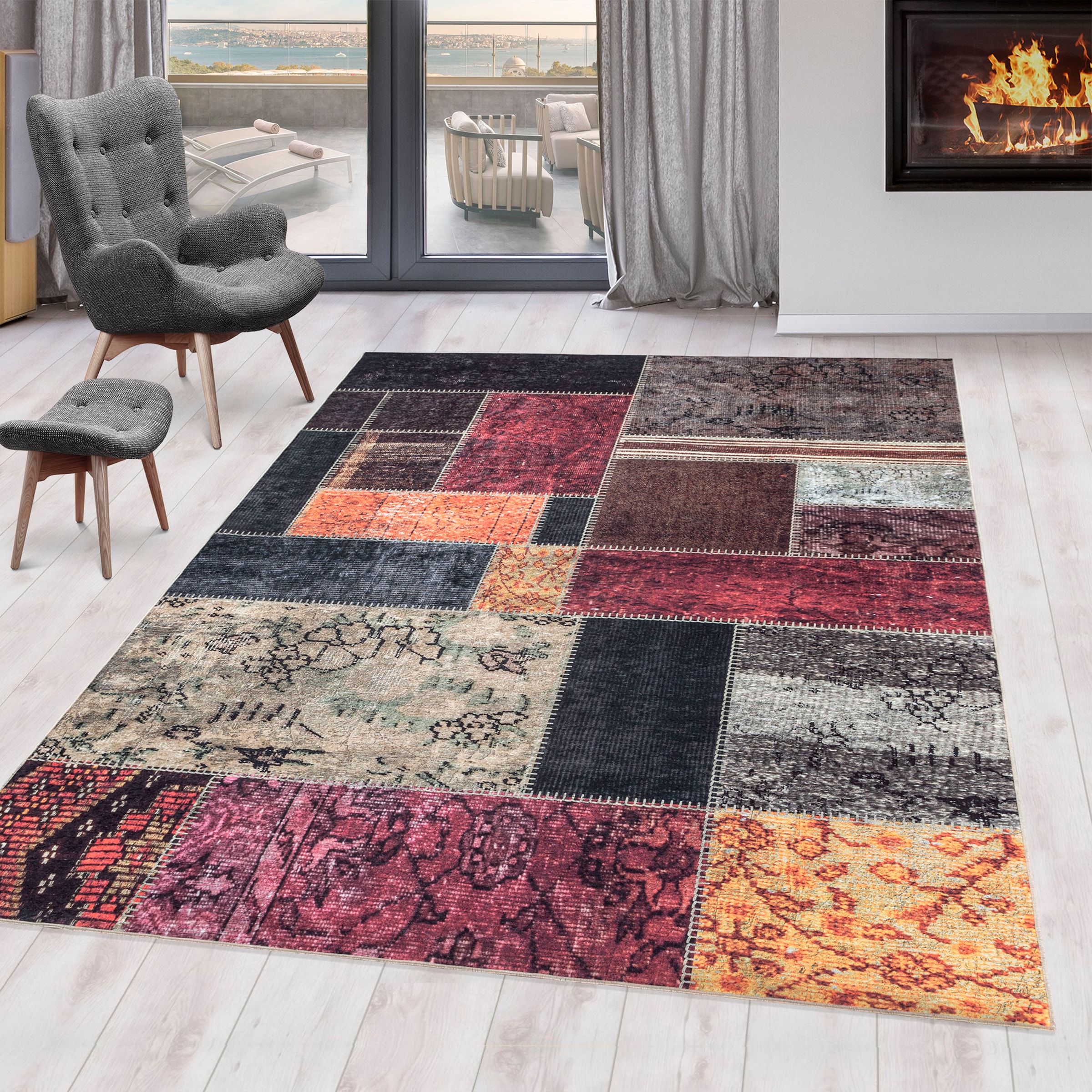 Image of Ayyildiz Teppiche Teppich "FIESTA 4302" rechteckig 6 mm Höhe Läufer, pflegeleichter Kurflorteppich, moderne Patchwork, Optik