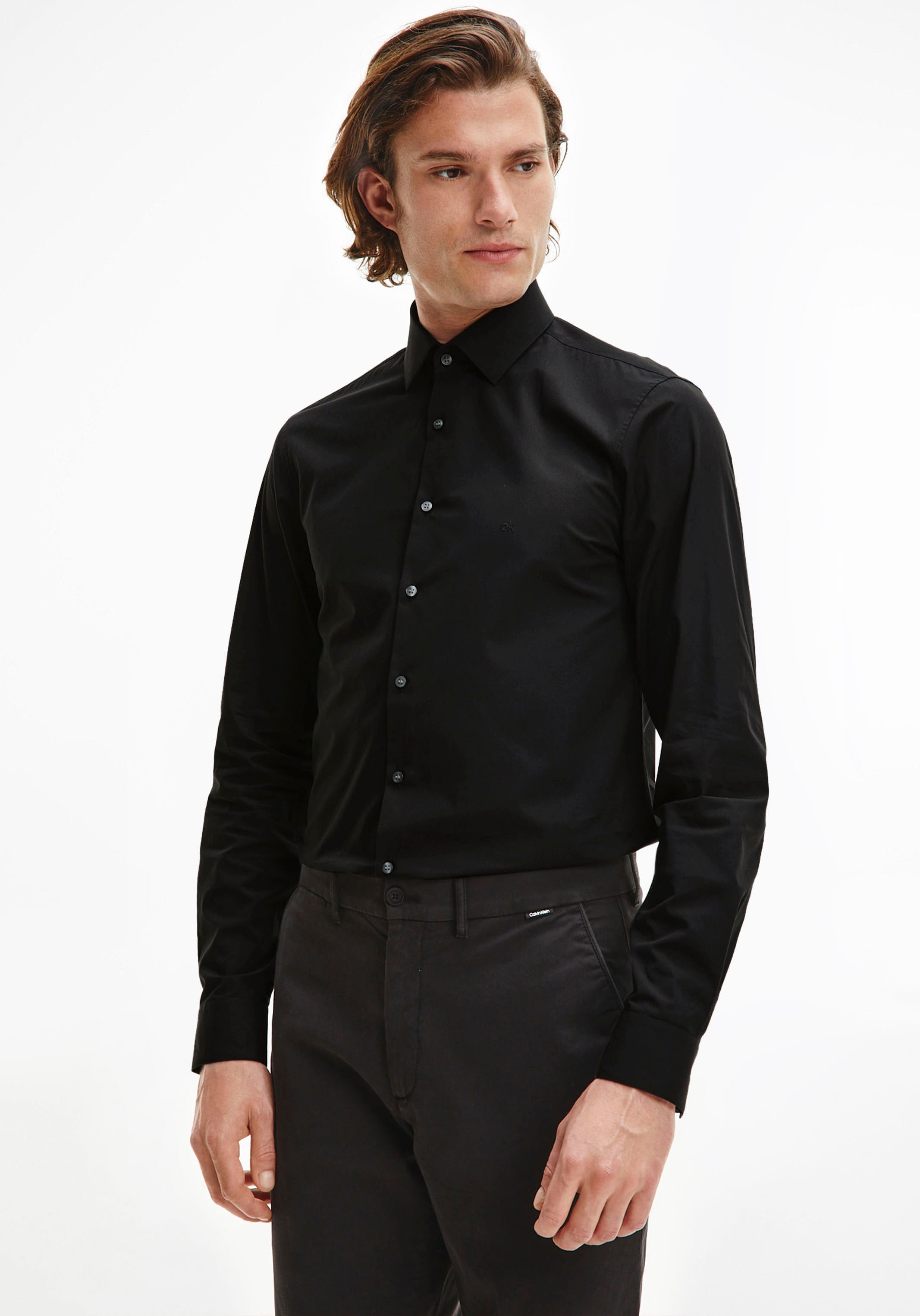 Image of Calvin Klein Jeans Businesshemd "POPLIN STRETCH SLIM SHIRT" mit Kentkragen, Logoprint auf Brusthöhe