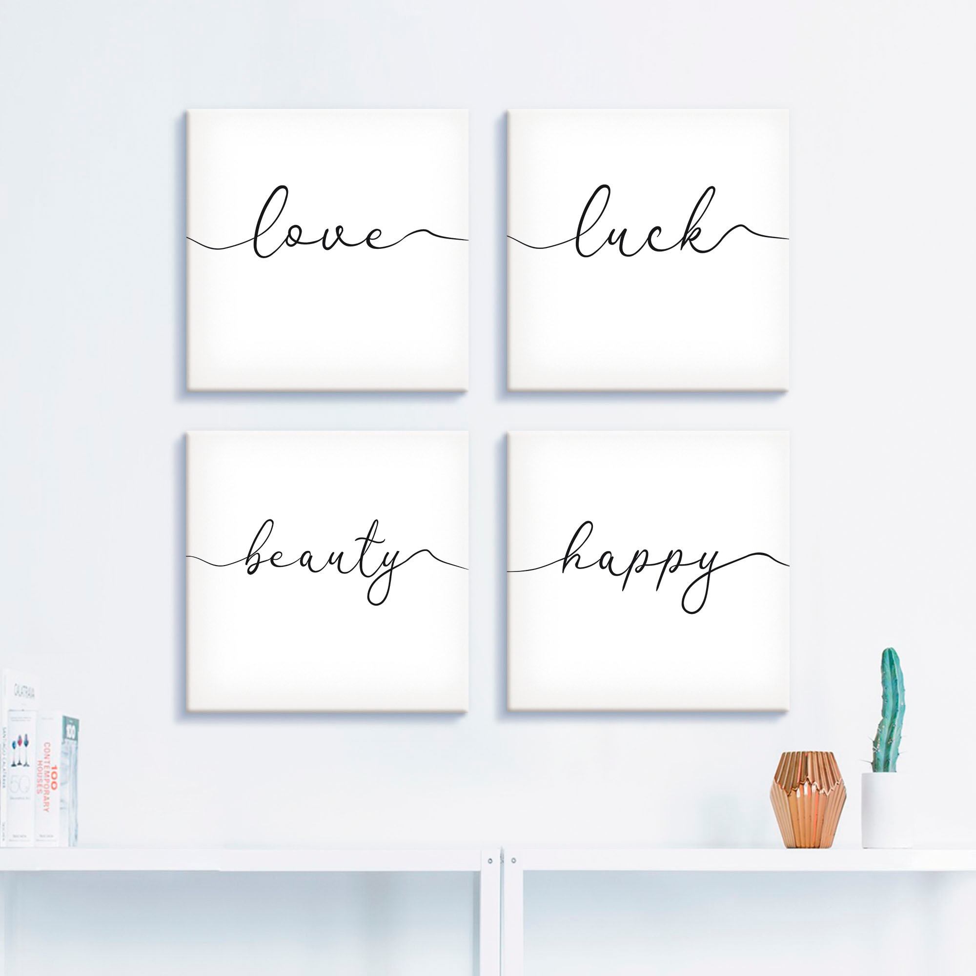 Artland Leinwandbild »Liebe Glück Schönheit Frohsinn« Sprüche & Texte 4 Stk. tlg. 4er Set, verschiedene Grössen