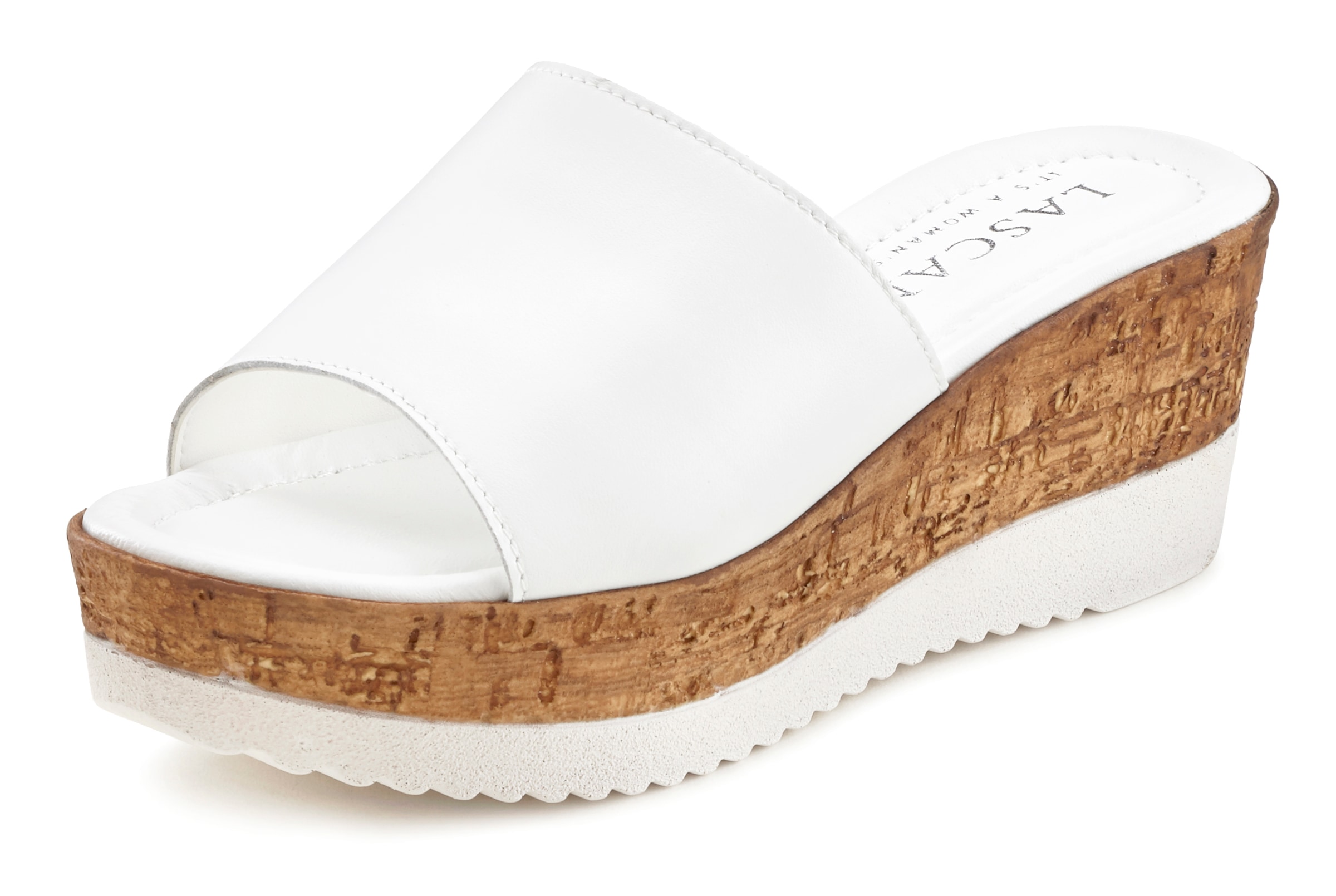 LASCANA Pantolette »Sommerschuh,«, Mule, Sandale, offener Schuh aus Leder mit Keilabsatz