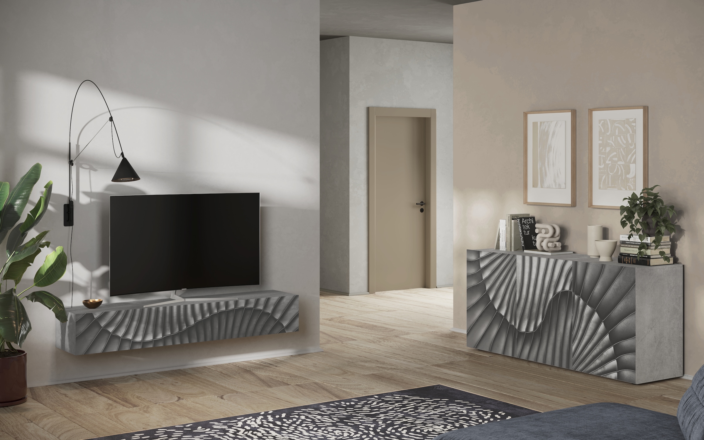 INOSIGN Sideboard »Snake Breite 181 cm, moderne Kommode mit 3 Türen«, Anrichte mit viel Stauraum, Front mit besonderem Siebdruck