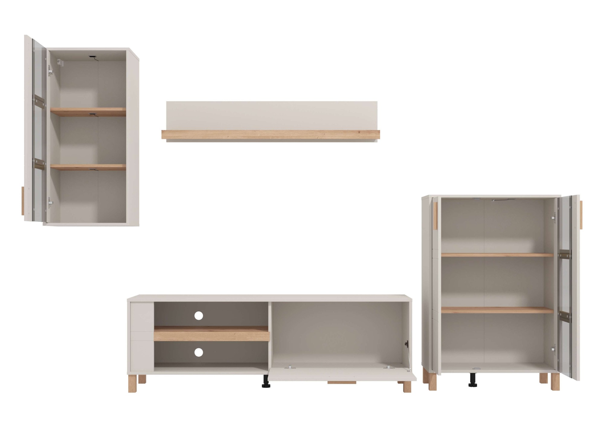 Home affaire Wohnwand »Sheffield, inkl. TV-Board, Highboard, Hängevitrine und Wandregal« Komplett-Set, 4 Stk. tlg.