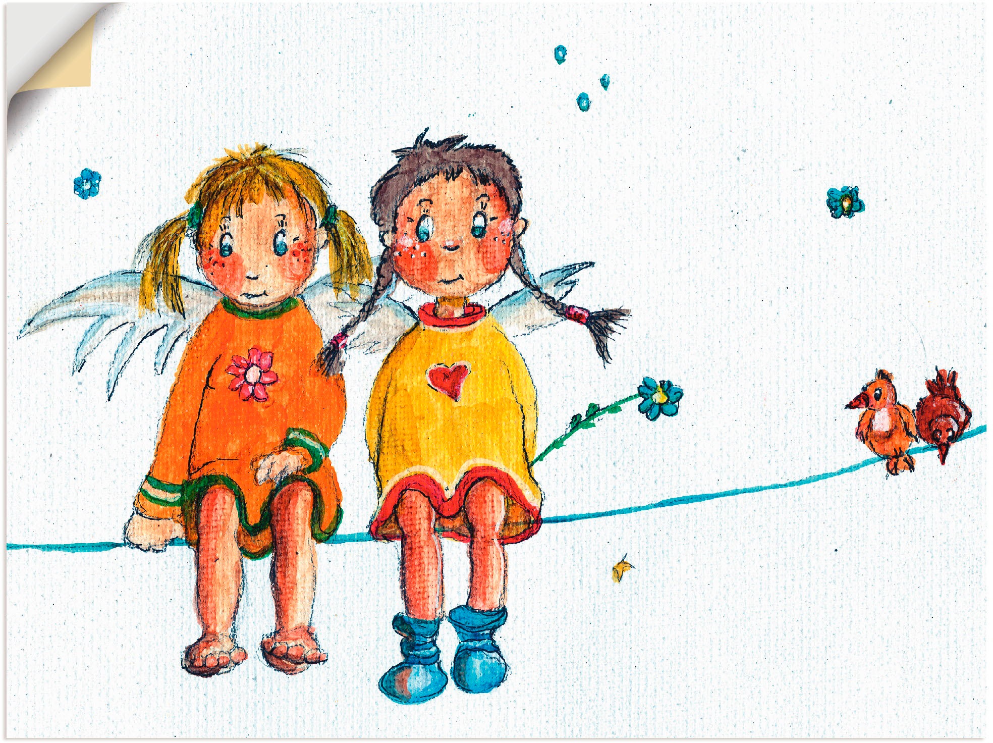 Artland Wandbild “Zwei Engelchen sitzen auf Wäscheleine”, Kinder, (1 St.)