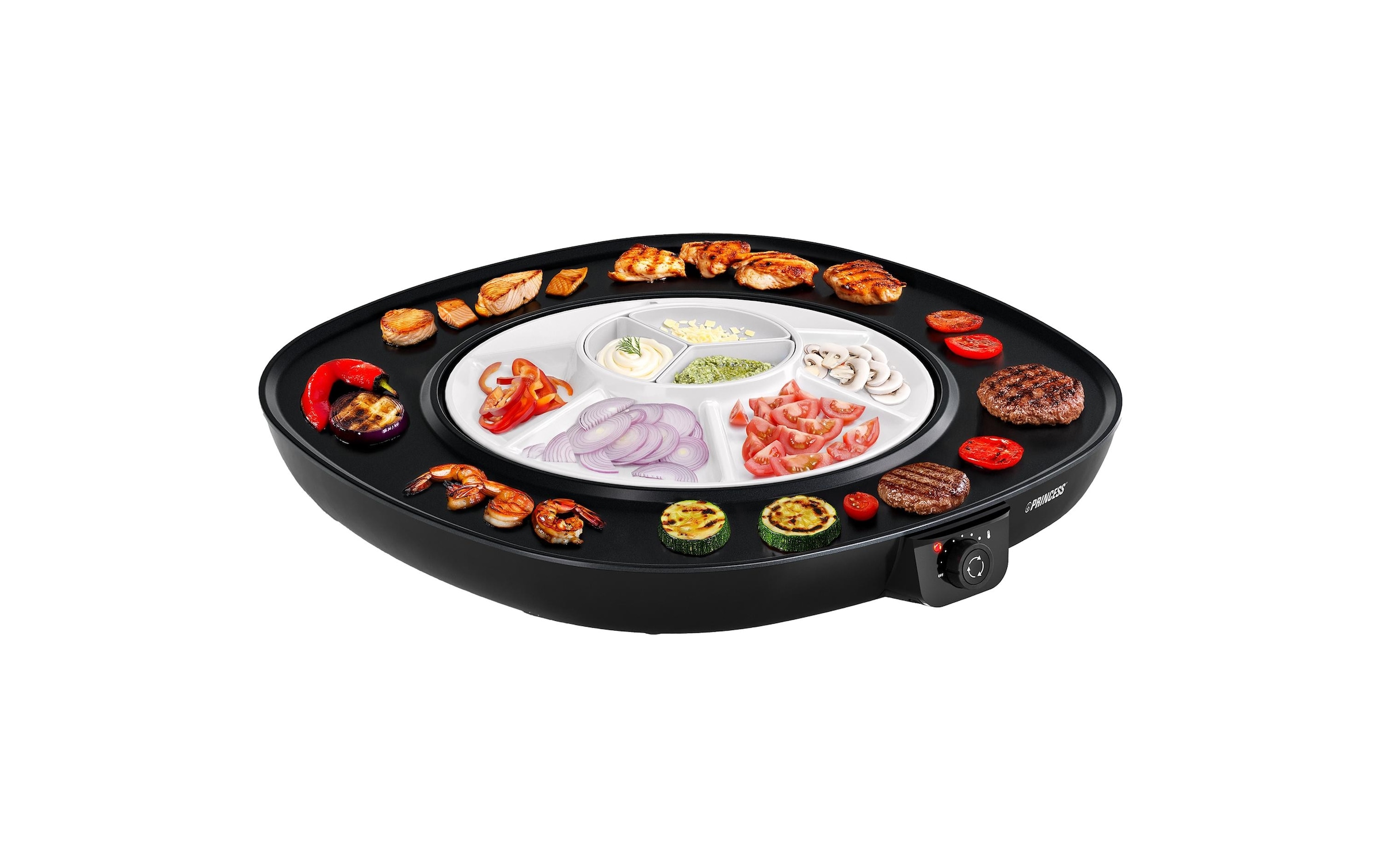 PRINCESS Tischgrill »Table Chef Pirouette« 1100 W mit Anti-Rutsch-Füsse, Drehknopf, Fettauffangschale, Thermostat