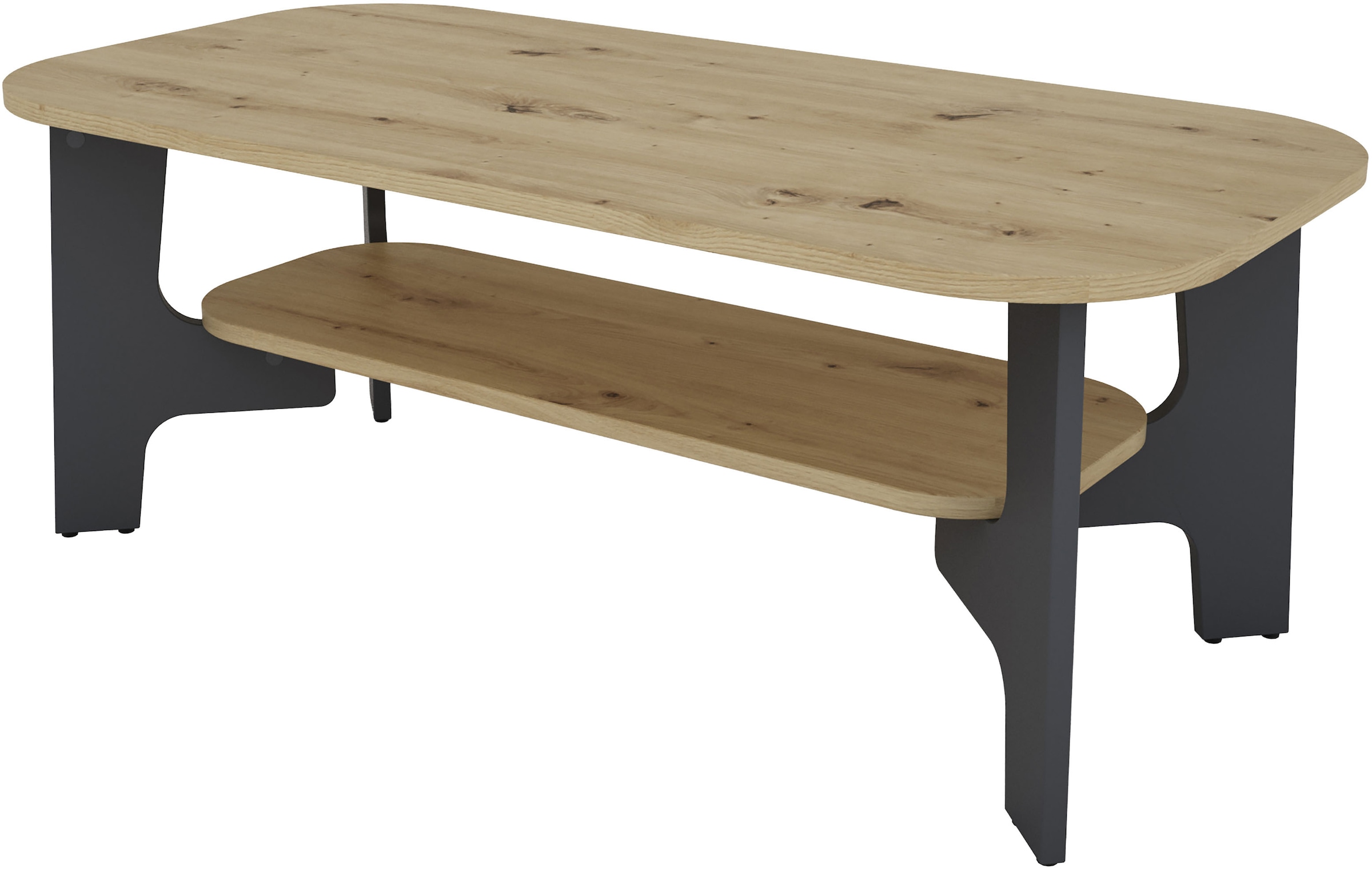 byLIVING Couchtisch »JONNY« Tischplatte Artisan Eiche o. Old Wood, Gestell anthrazit, Ablageboden
