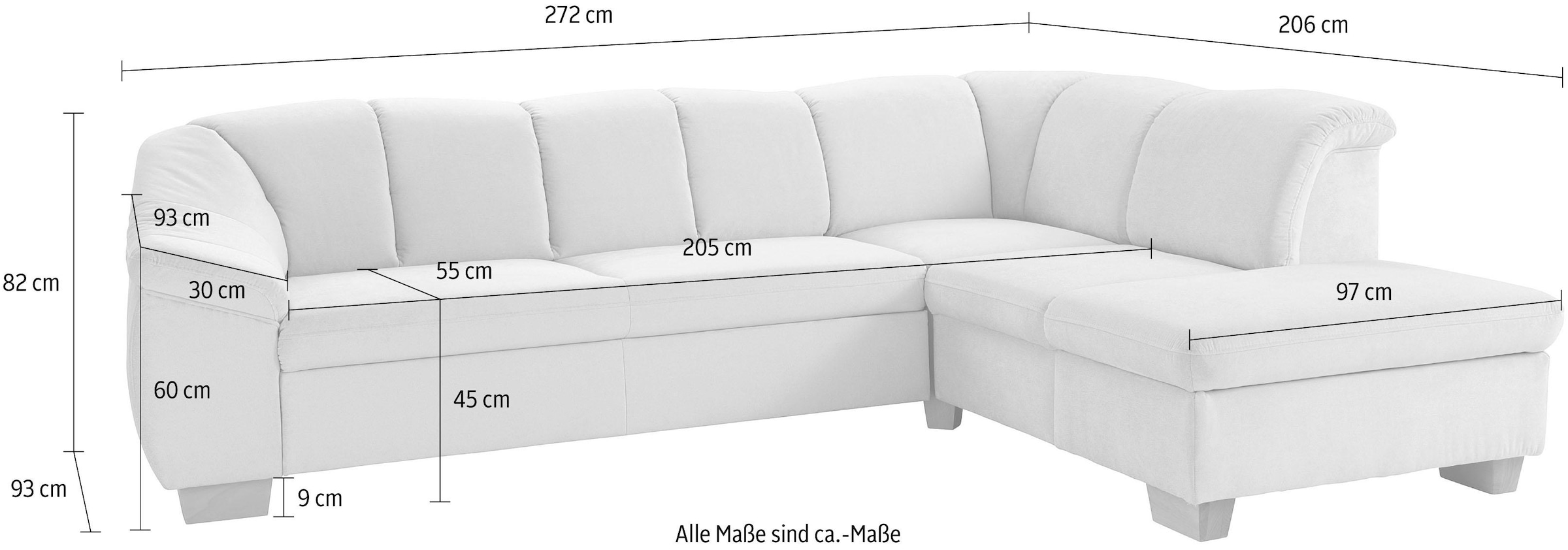 sit&more Ecksofa »Santo L-Form«, mit Federkern, wahlweise mit Bettfunktion und Stauraum