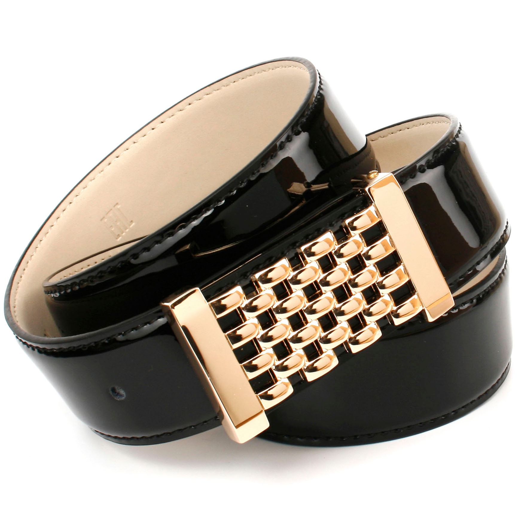 Anthoni Crown Ceinture en cuir Lackoptik mit goldfarbener Schnalle