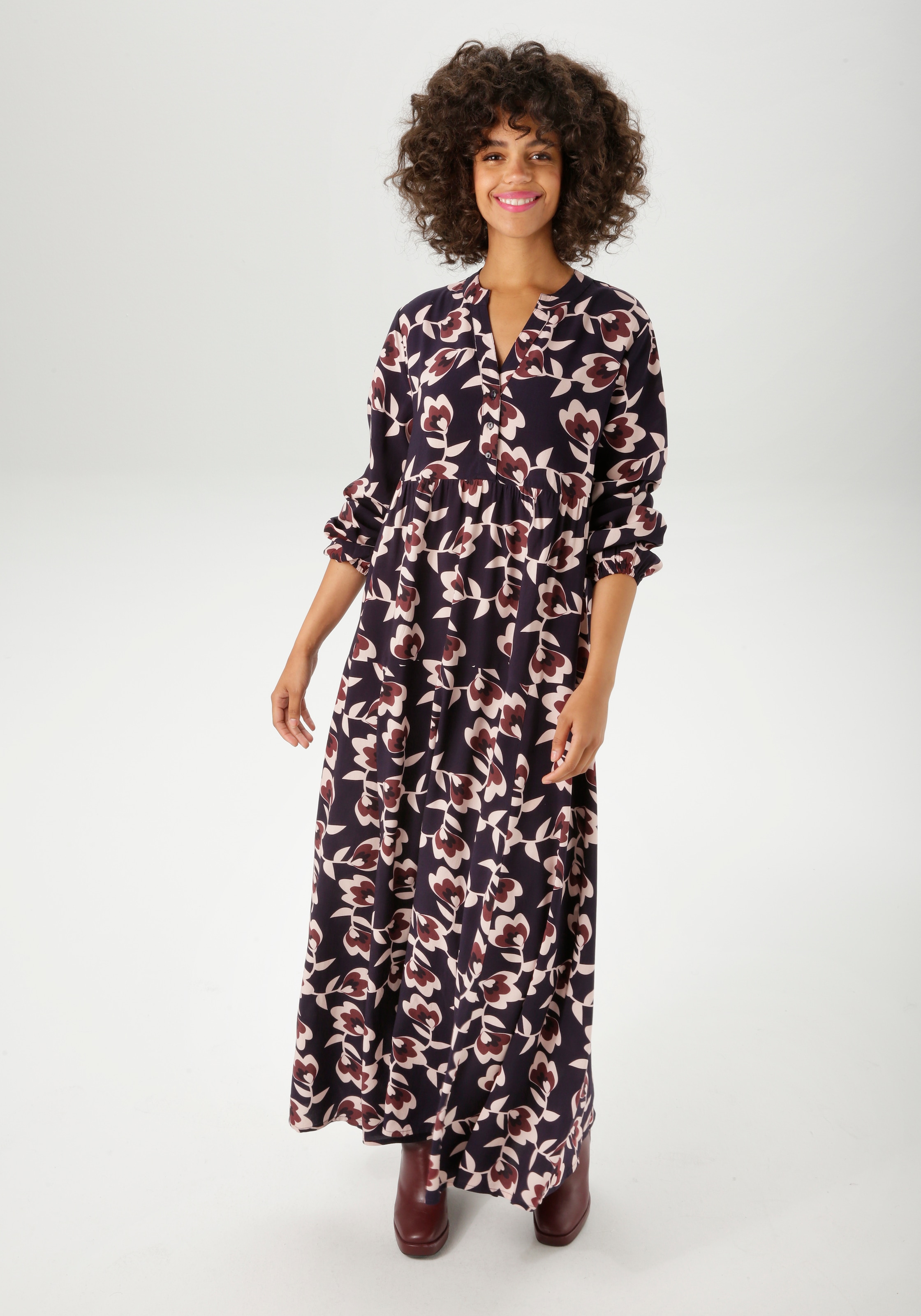 Image of Aniston CASUAL Maxikleid mit grafischen Blumen bedruckt- jedes Teil ein Unikat