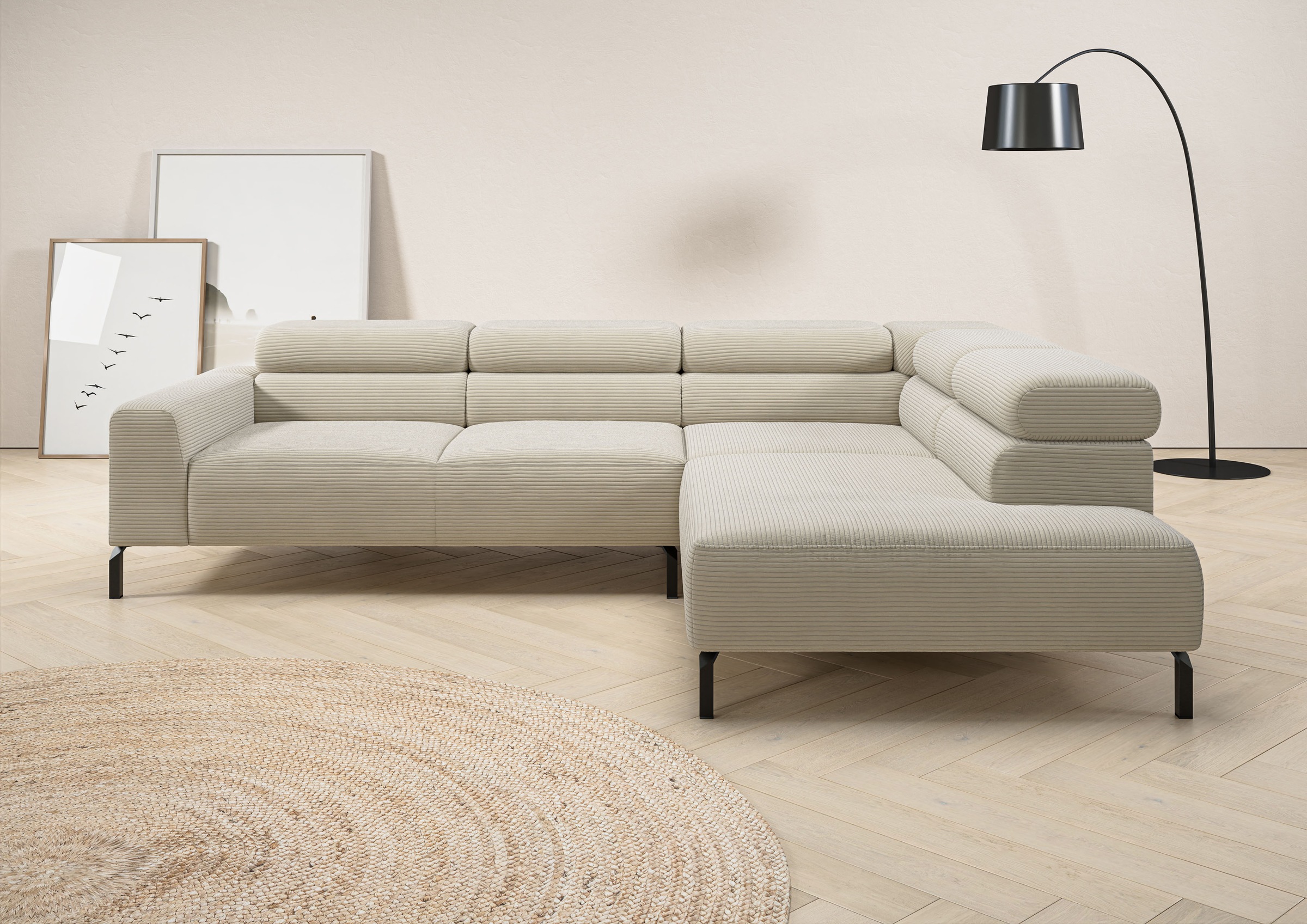 Image of Home affaire Ecksofa "Antonelli, L-Form, inkl. Kopfteilverstellung, Breite 276 cm, bequem" ohne Sitztiefenverstellung, in Cord, natur