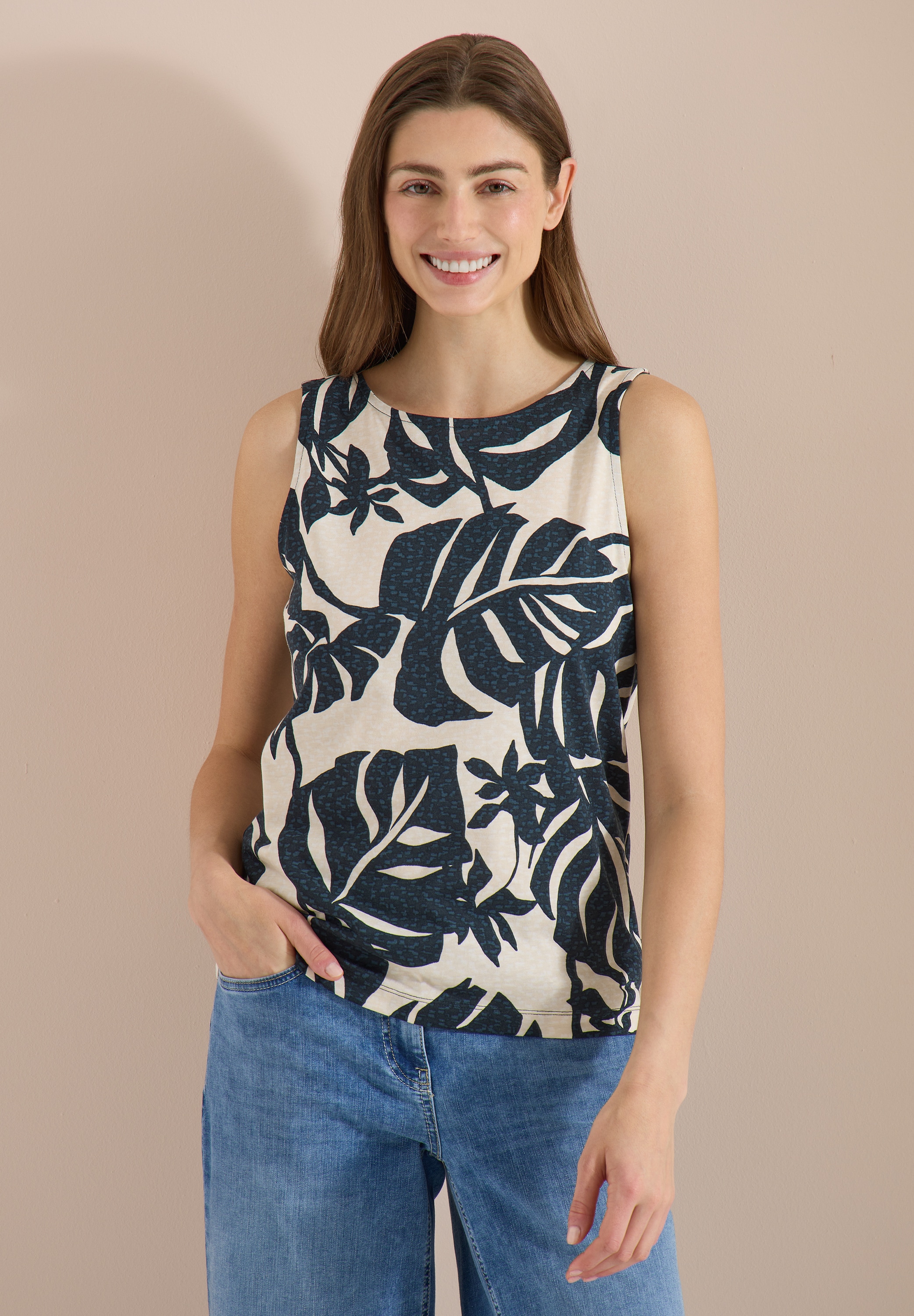 Image of Cecil Shirttop Sommertop mit Rundhals und Blätterprint