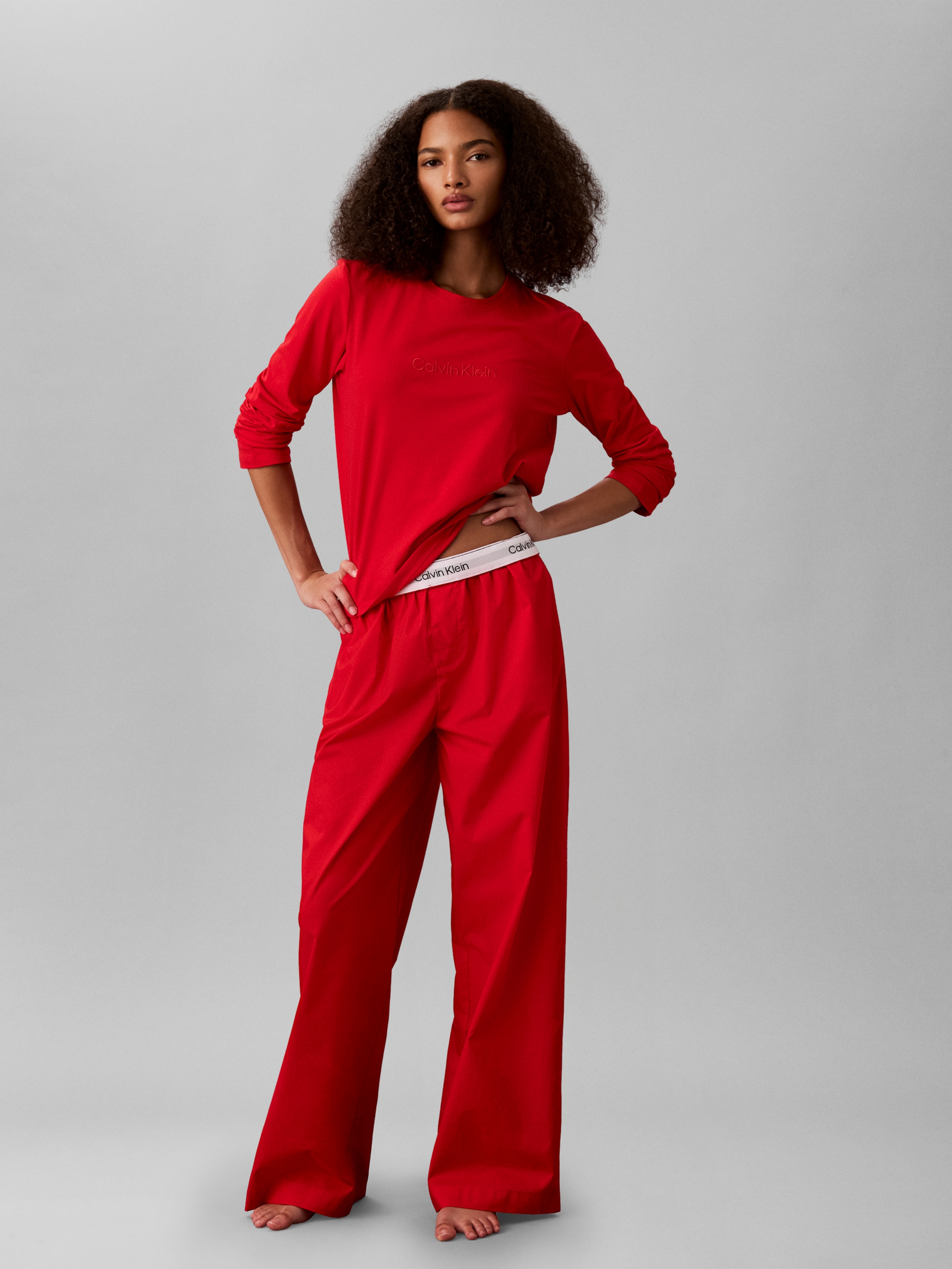Image of Calvin Klein Underwear Pyjama mit Logo-Stickerei, bequeme Passform, weites Bein
