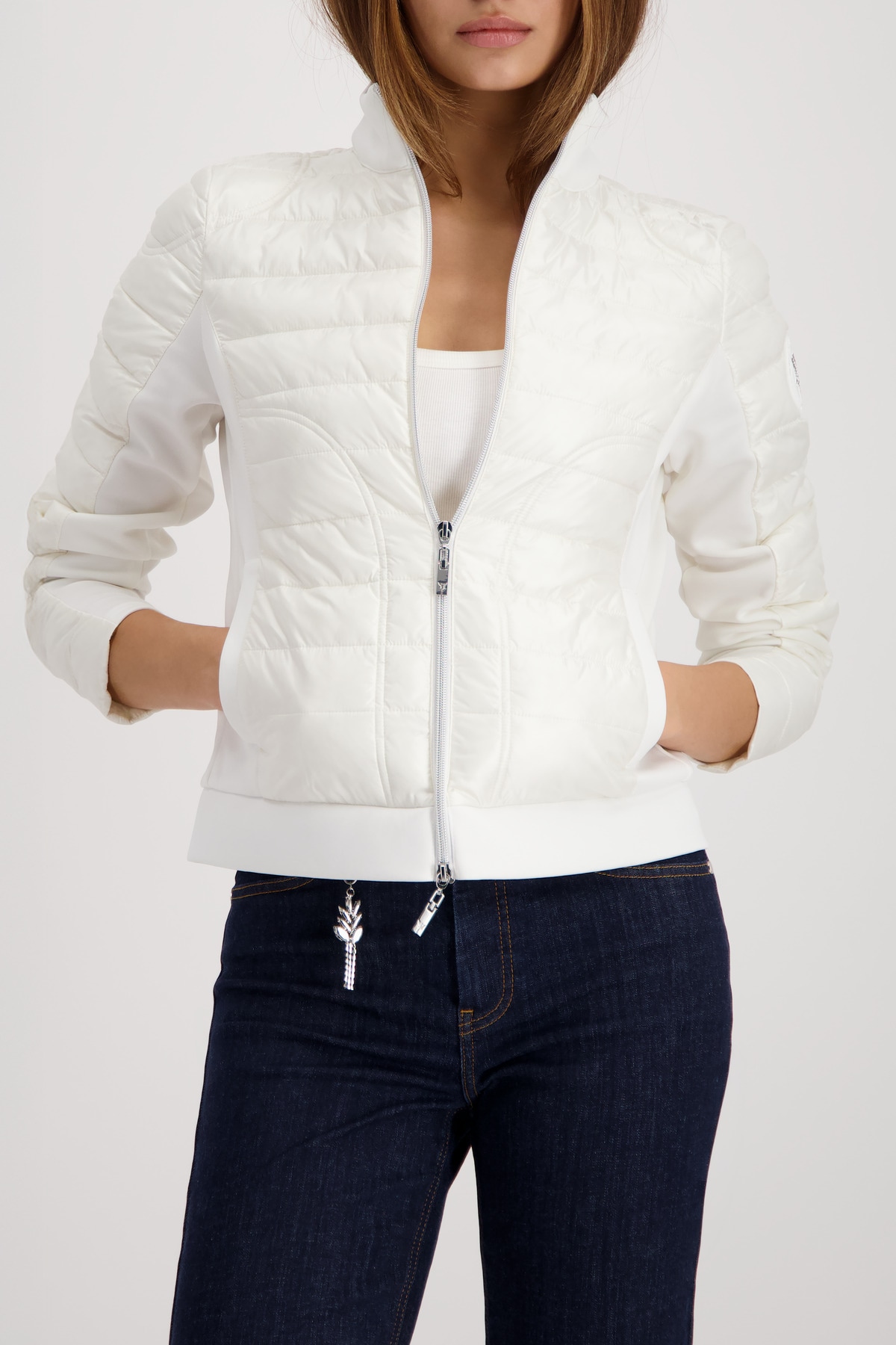 Image of Monari Steppjacke "Jacke Stepp + Neopren" Neopren-Details, Regular Fit, Linker Ärmel mit Patch