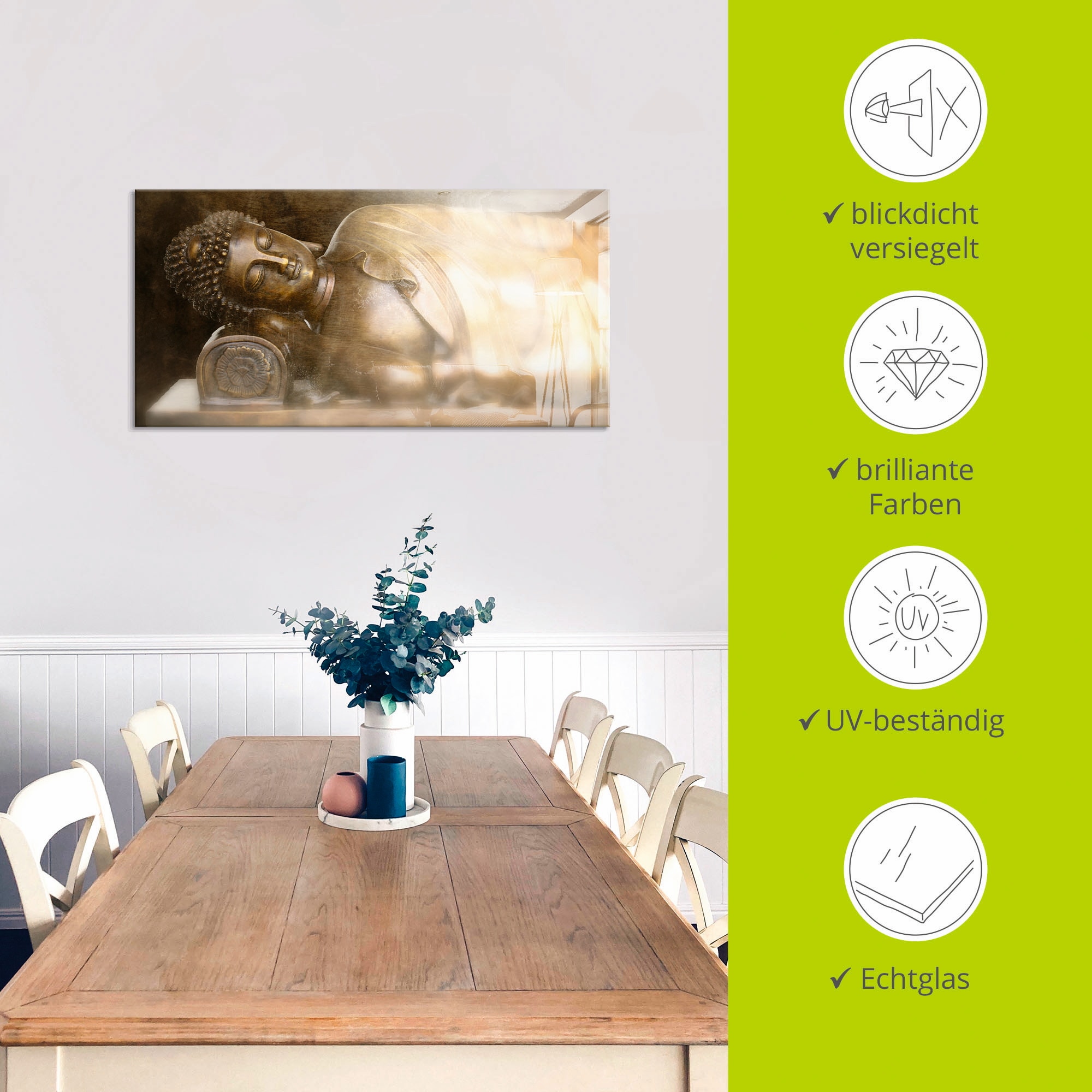 Artland Glasbild »liegender Buddha«, Religion, (1 St.), in verschiedenen Grössen