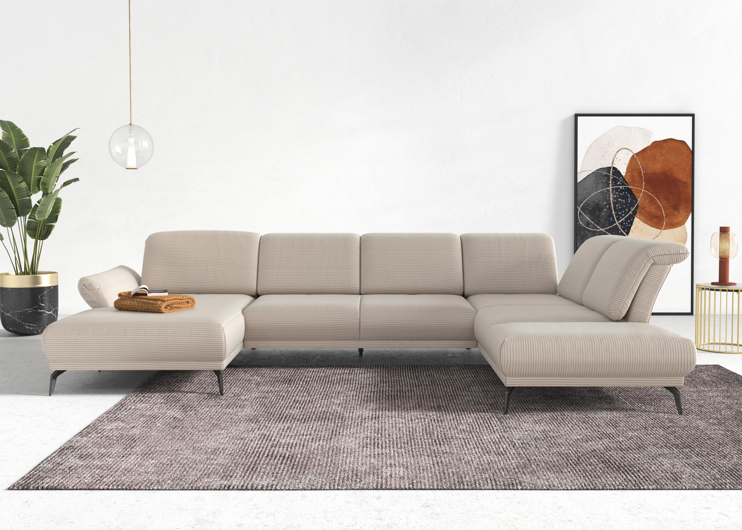 INOSIGN Wohnlandschaft »Coco U-Form«, Sitztiefen-, Arm- und Kopfteilverstellung, Cord-Bezug, Fusshöhe 15 cm