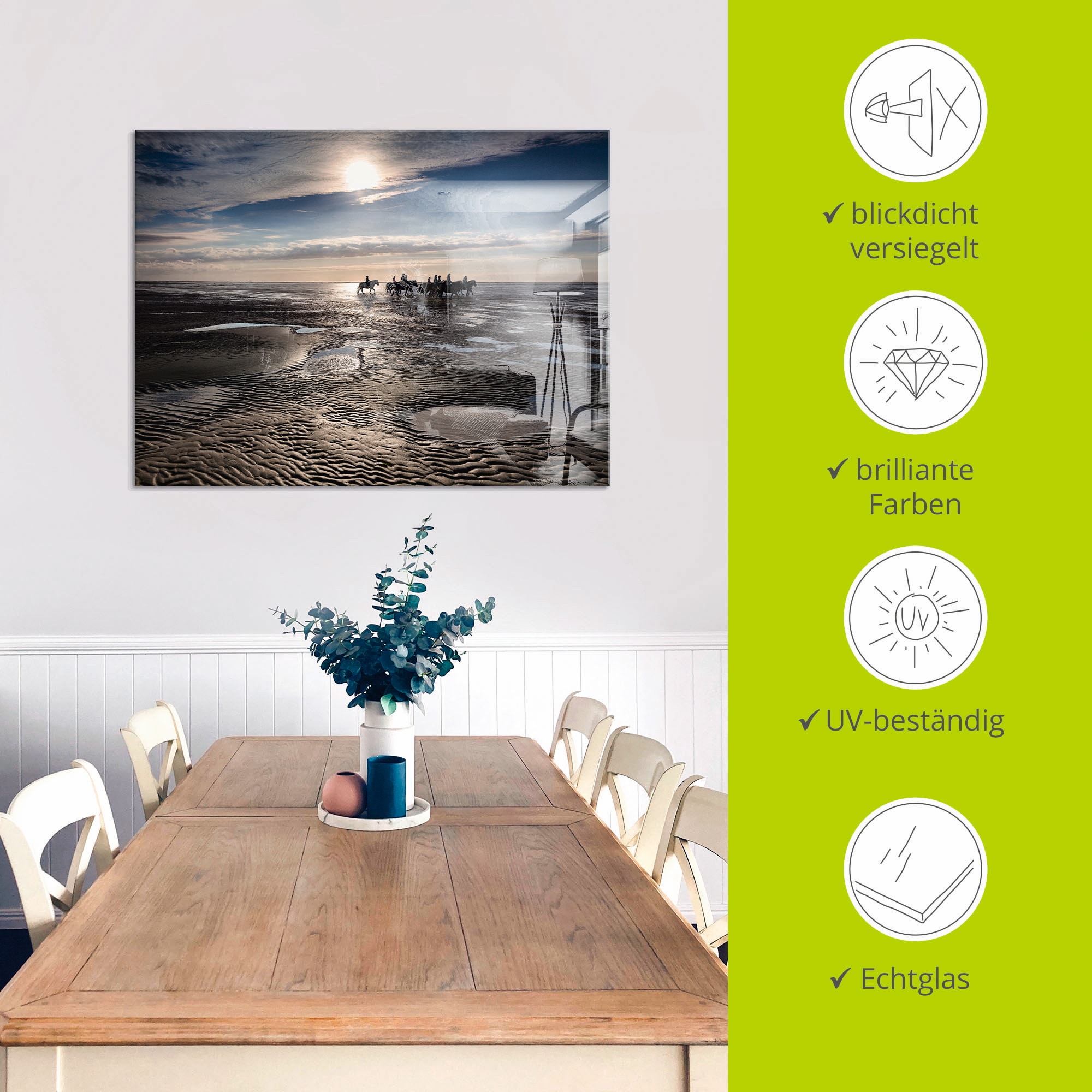 Artland Glasbild »Freiheit am Meer«, Strand, (1 St.), in verschiedenen Grössen