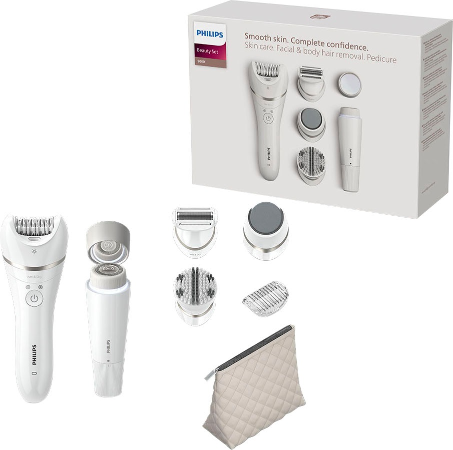 Image of Philips Epilierer "Beauty Set Series 9000 BRE770/92" 5 Stk. Aufsätze inkl. Gesichtshaarentferner und Tasche, Nass-und Trockenfunktion