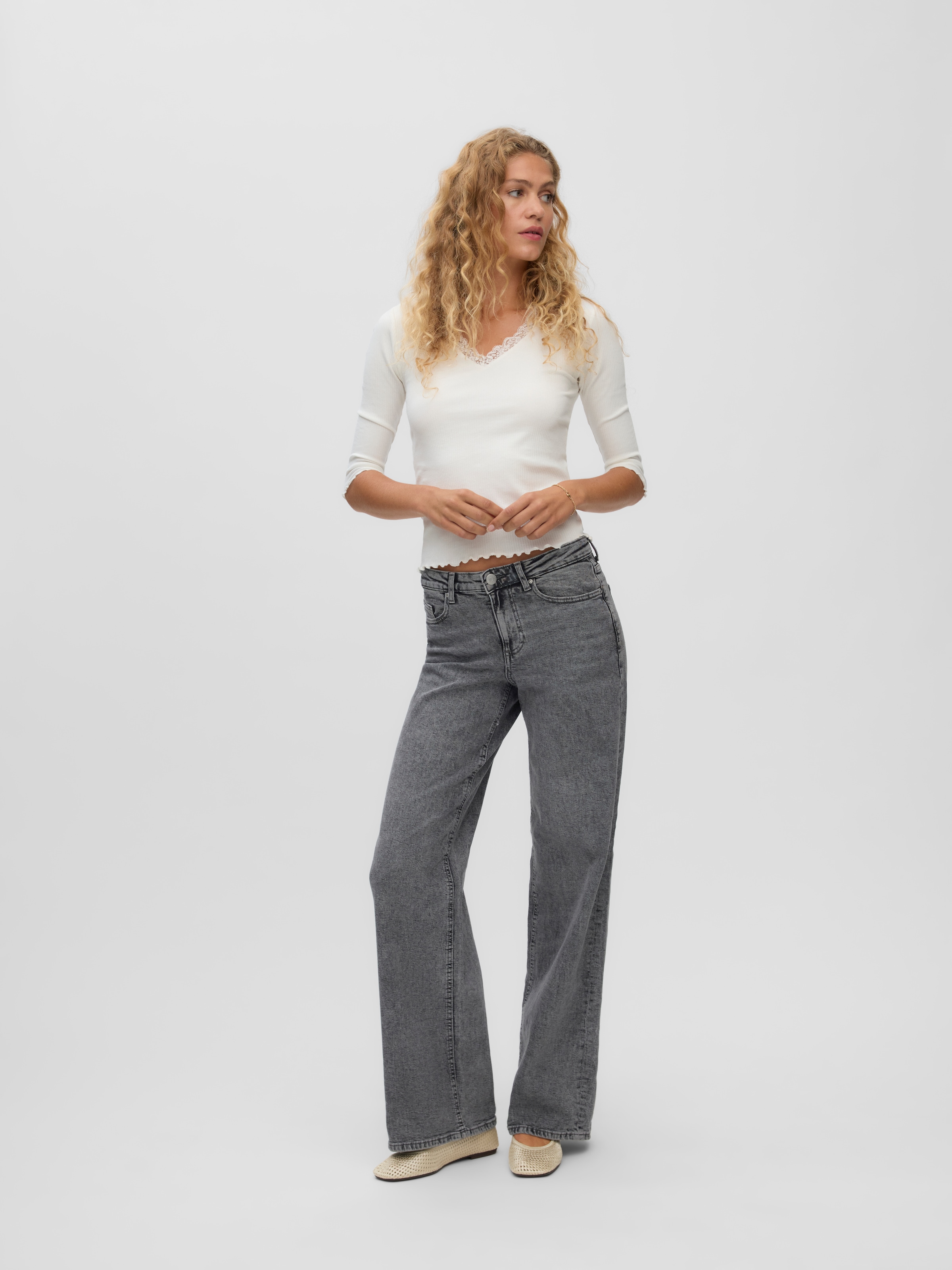 Vero Moda Jeans large »VMSANDIE-STRETCH MR WIDE JNS RA269 NOOS« Mélange de coton, coupe large, taille mi-haute
