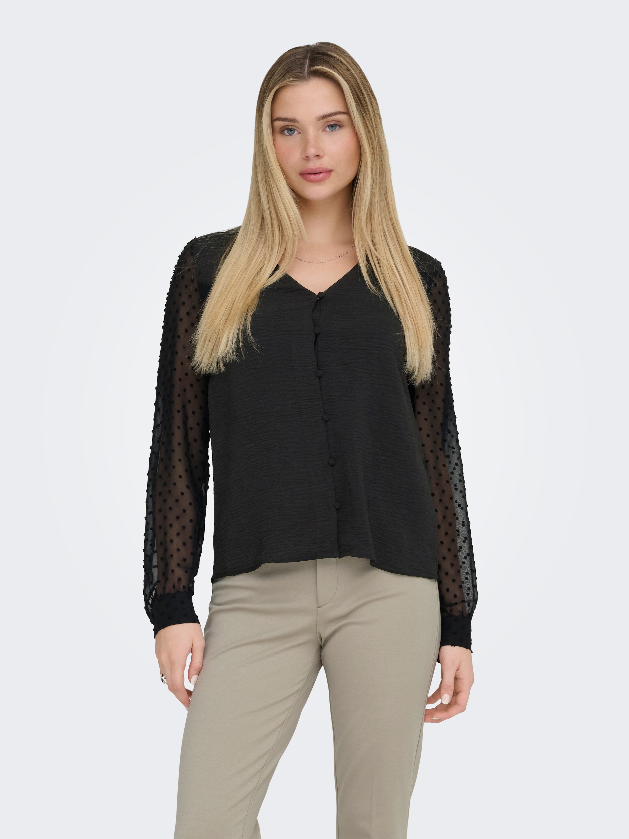 ONLY Langarmbluse »ONLRHODES METTE L/S DOBBY VNECK TOP WVN« Strukturiertes Material , V-Ausschnitt