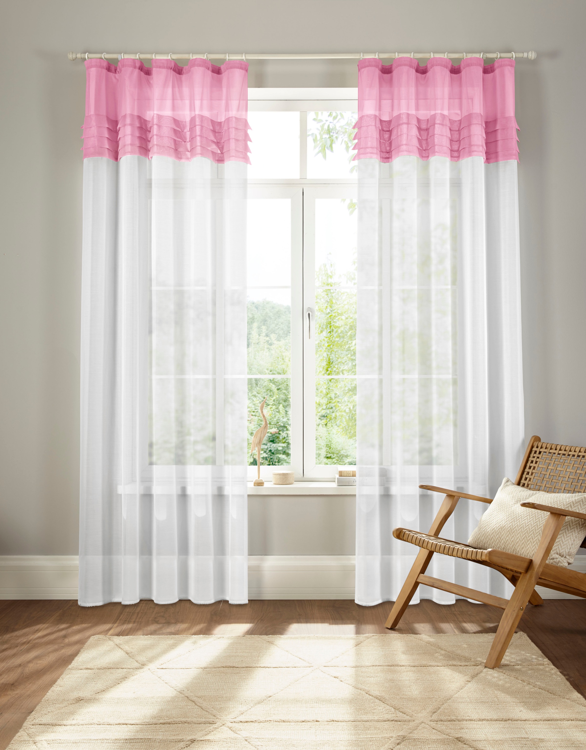 Image of Home affaire Gardine »Gander«, (2 St.), halbtransparent, mit farbiger Faltenblende, pflegeleicht bei Ackermann Versand Schweiz