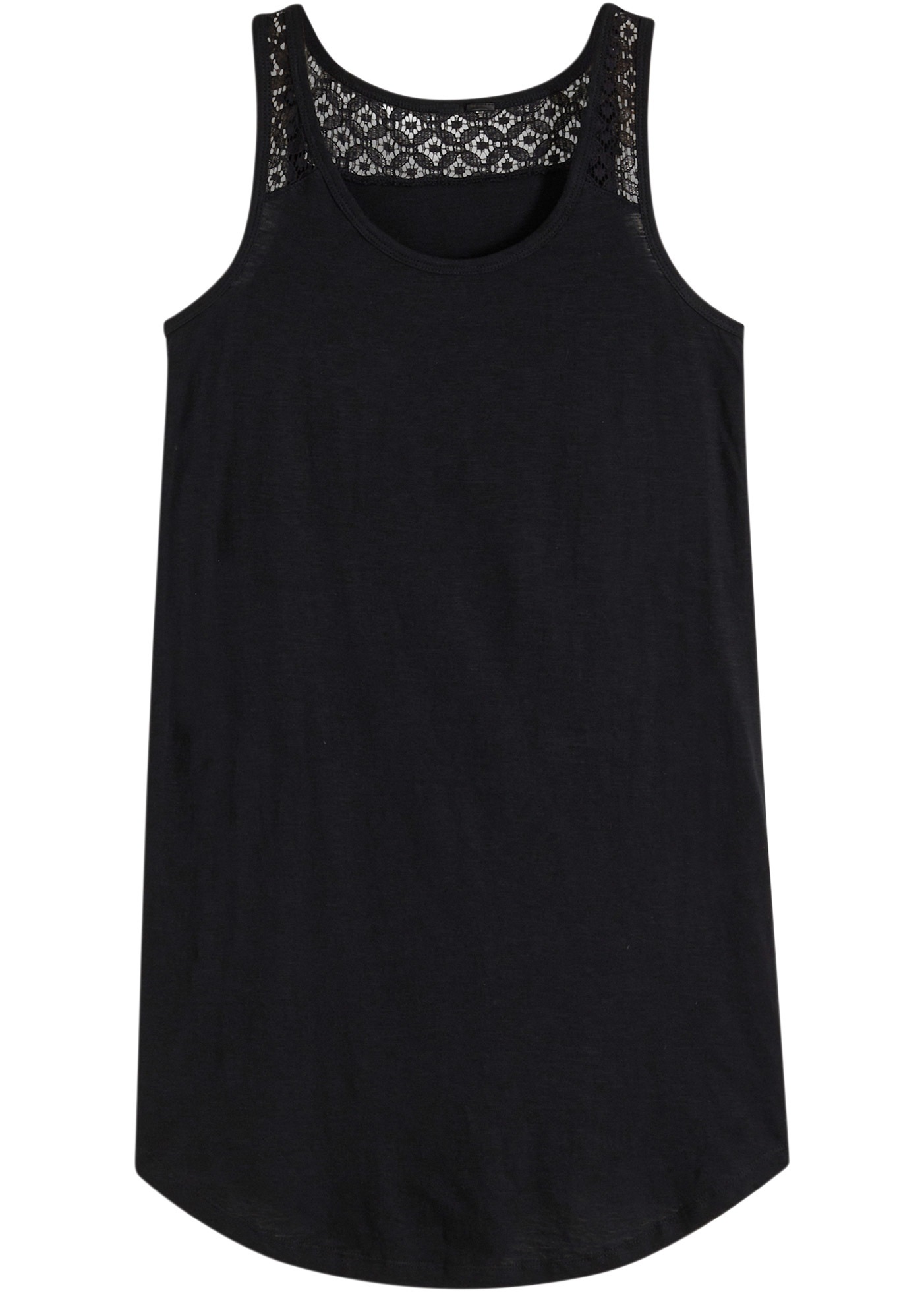 bonprix Shirtkleid mit dekorativer Spitze, aus Baumwolle, schmale Passform, ärmellos