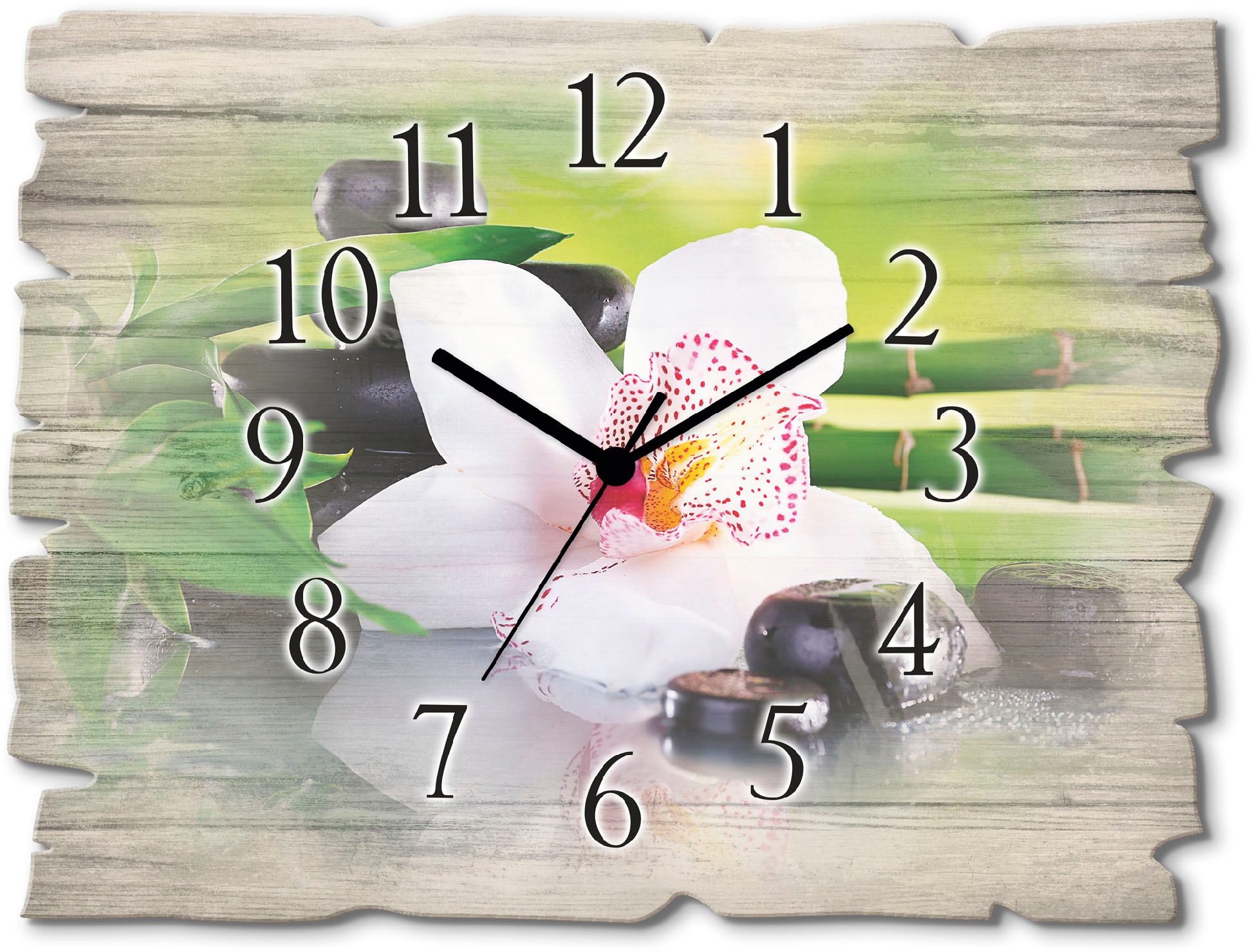 Image of Artland Wanduhr "Spa Steine Bambus Zweige Orchidee" wahlweise mit Quarz- oder Funkuhrwerk, lautlos ohne Tickgeräusche