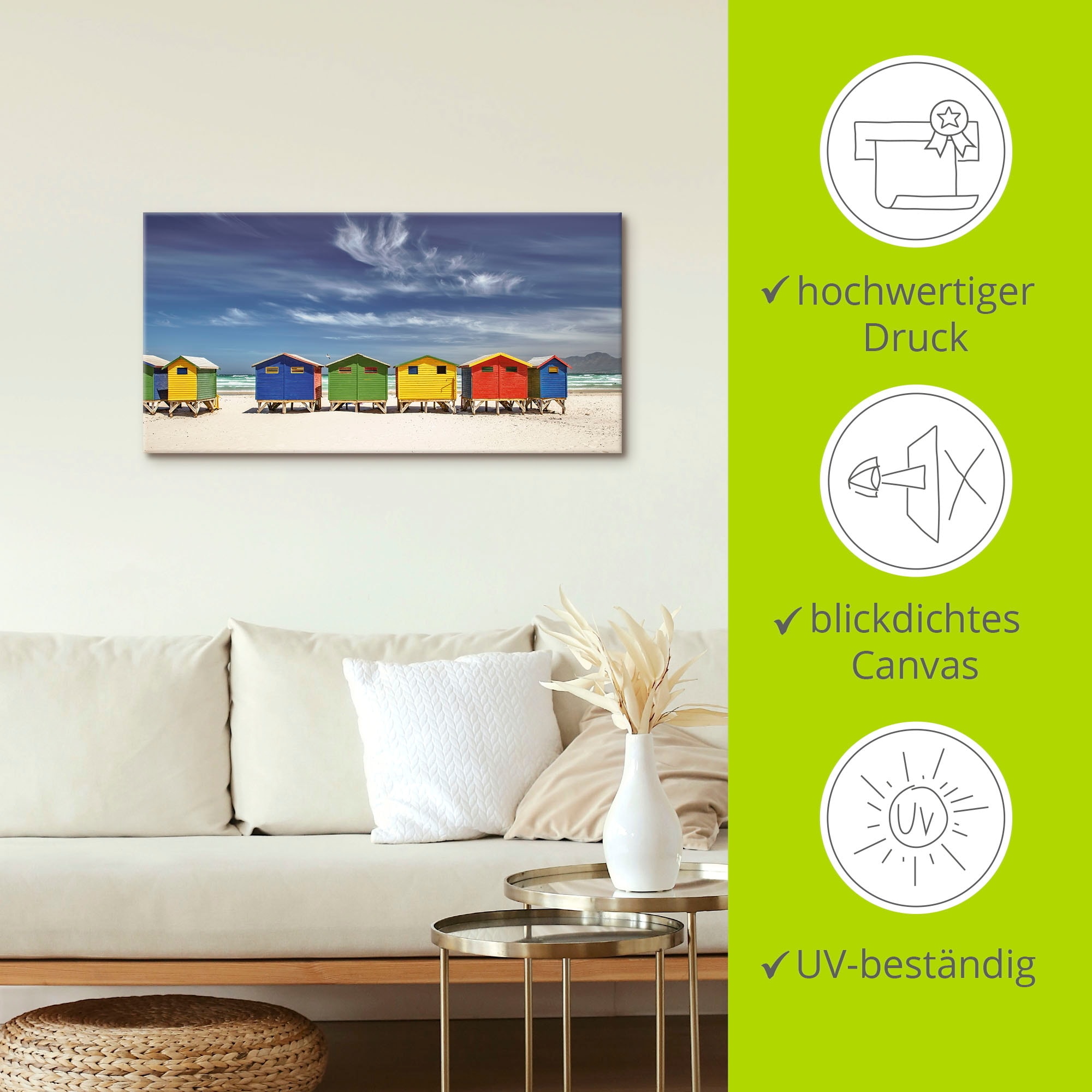 Artland Fresque murale »Bunte Strandhäuser bei Kapstadt« 1 cuis tlg. als Alubild, Leinwandbild in verschied. Grössen