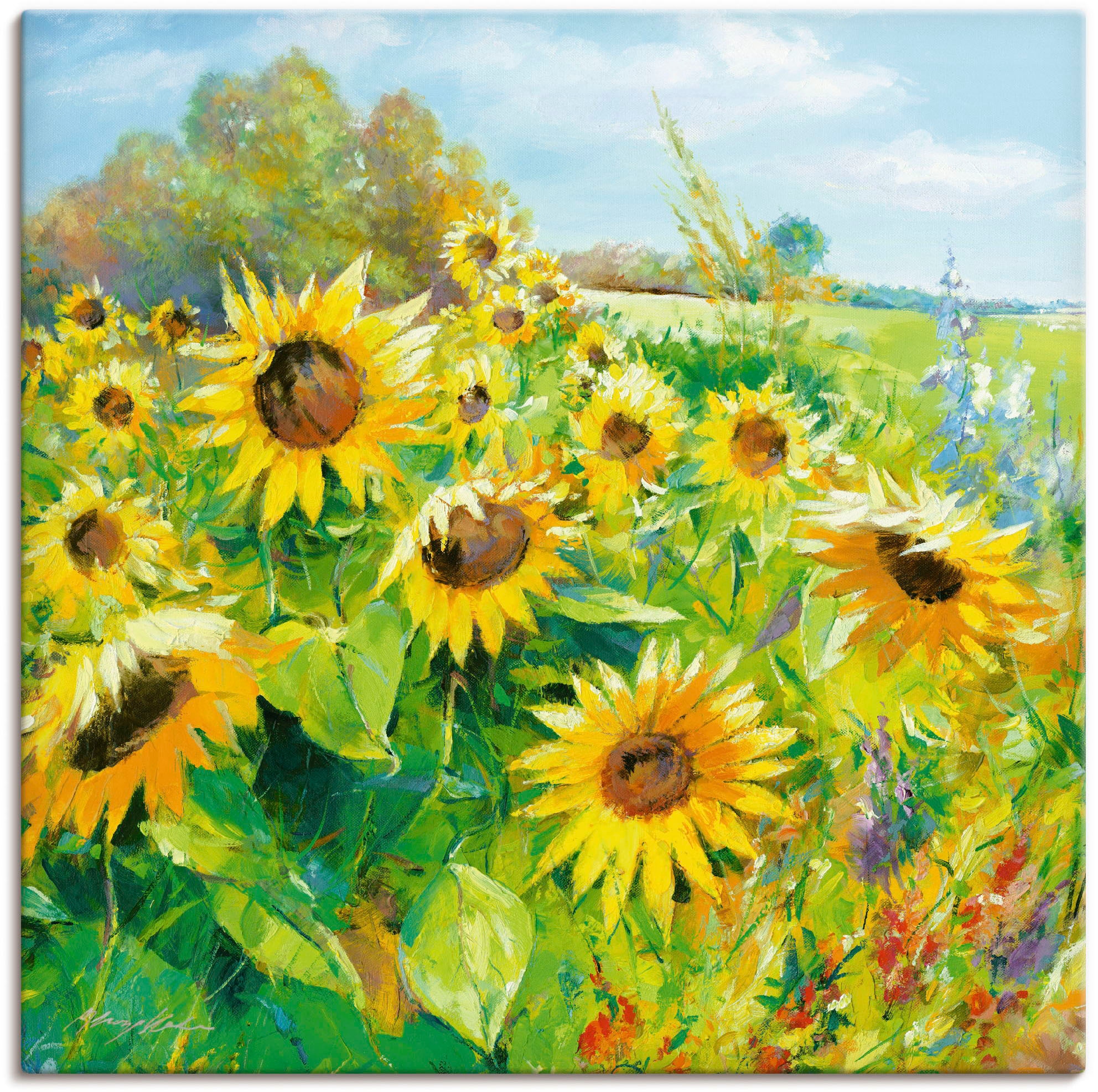 Image of Artland Wandbild "Sommerwiese mit Sonnenblumen" Blumenwiese 1 Stk. tlg. als Leinwandbild, Poster in verschied. Grössen