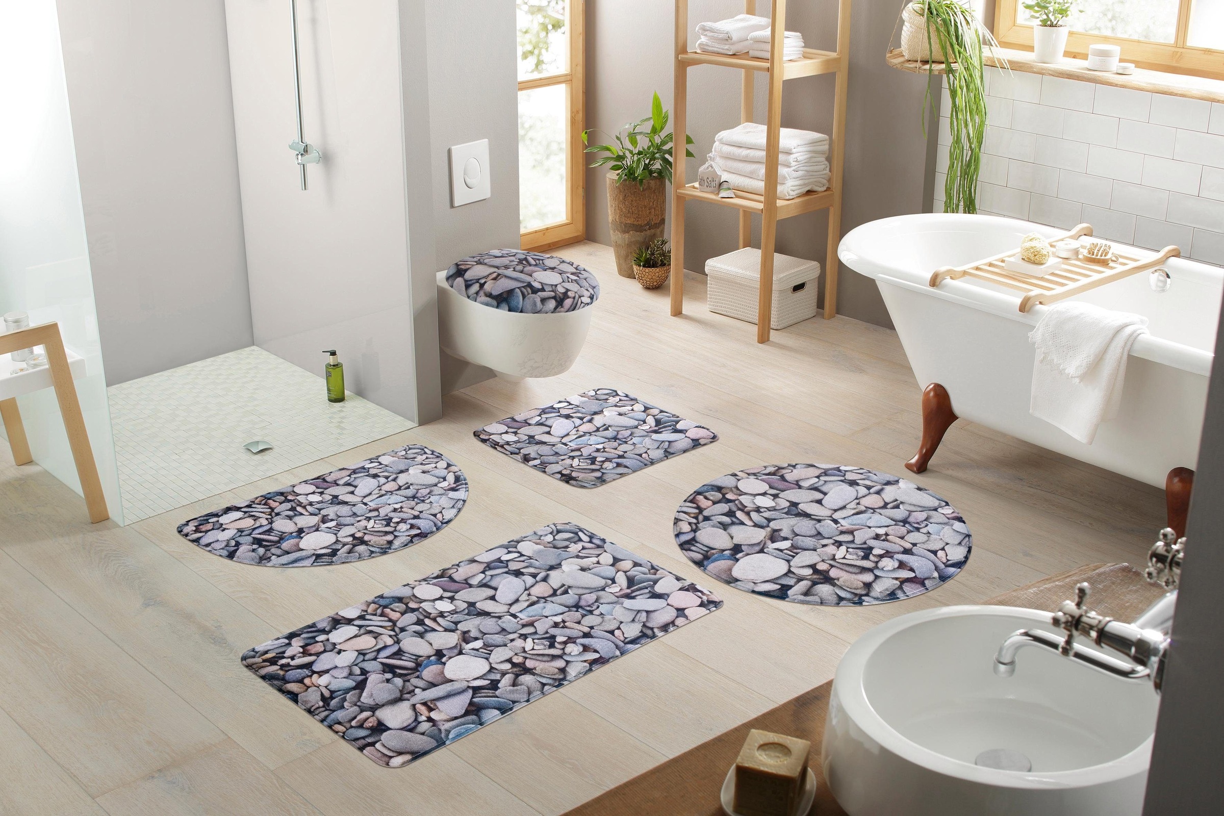 my home Badematte »Steine«, rutschhemmend beschichtet-Memory Schaum, fussbodenheizungsgeeignet-schnell trocknend-strapazierfähig, mit Foto-Motiv, auch als 2 teiliges Badematten Set erhältlich