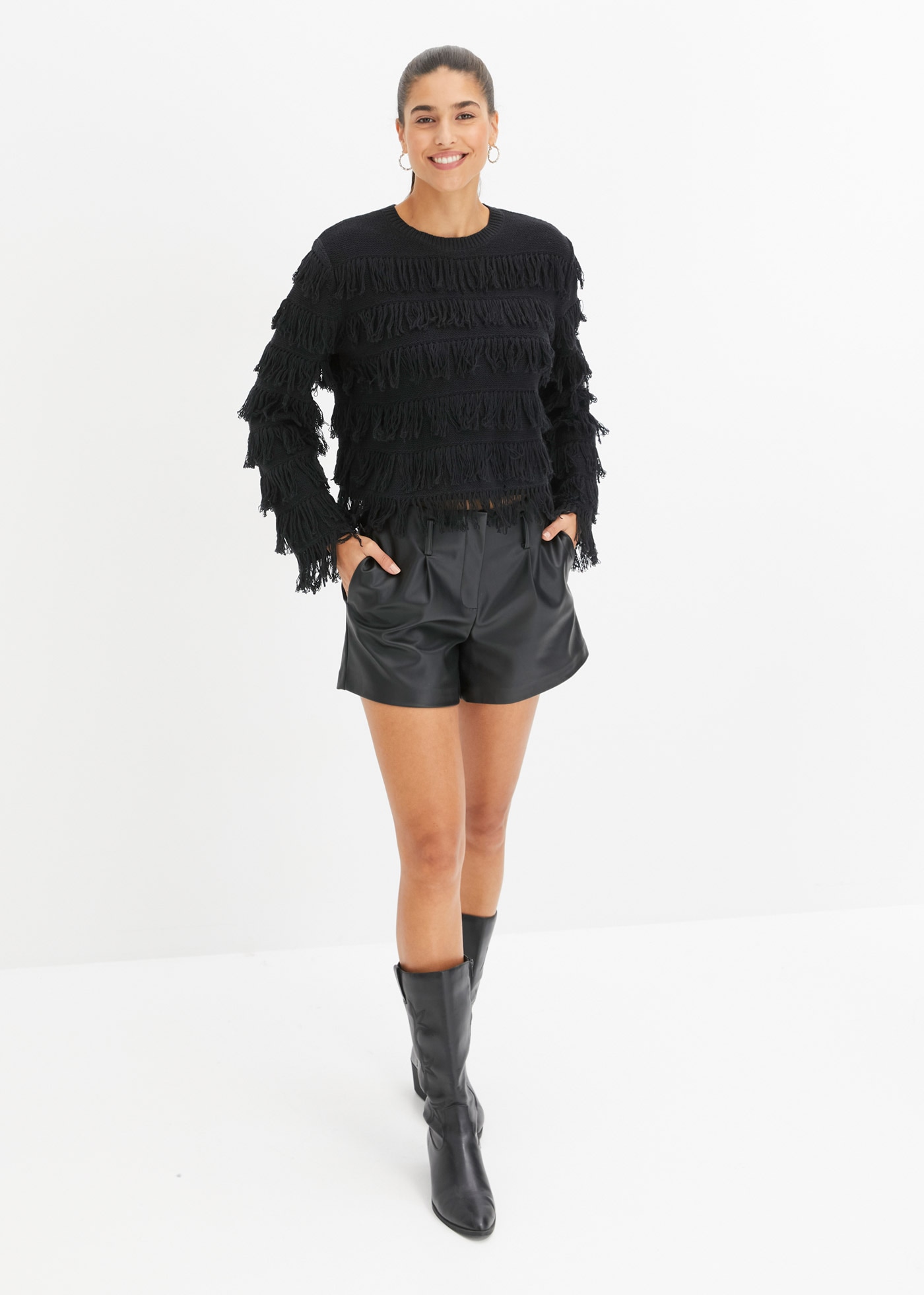 bonprix Strickpullover im tollen Fransen-Look mit hohem Baumwollanteil, lässige Passform