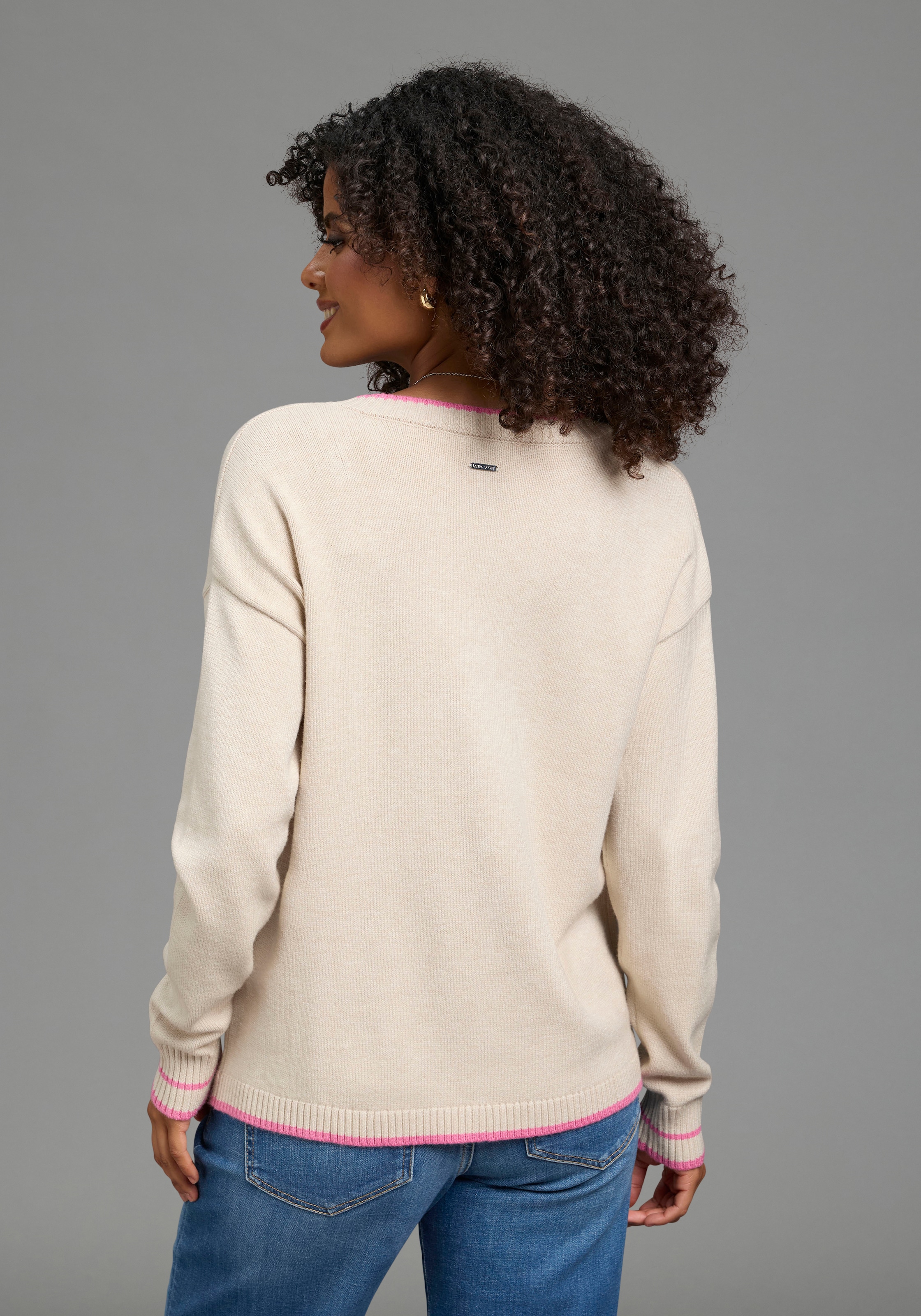 Laura Scott Pull col V »mit aufgesetzter Tasche und lässiger Passform« avec bandes contrastantes