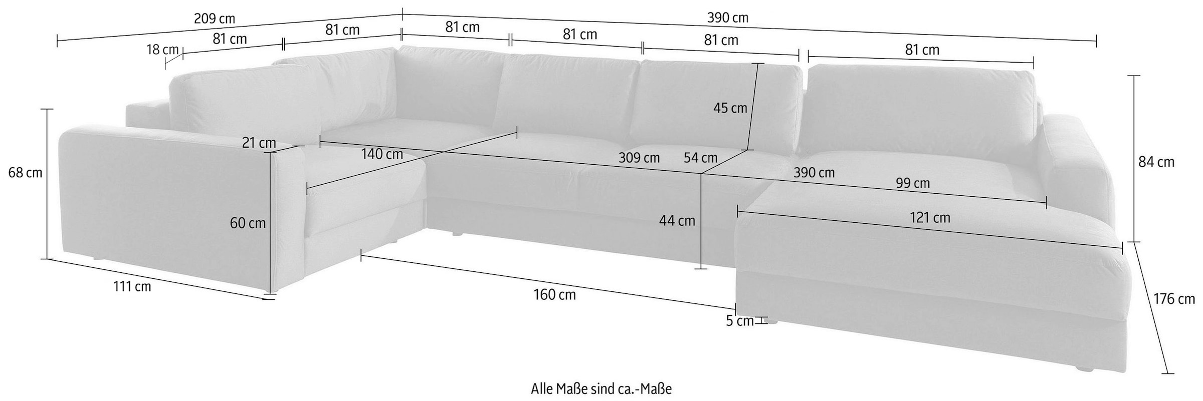Home affaire Paysage de salon »Bloomfield, Mega Polsterecke, Breite 390cm, viel Platz, U-Form« Disponible en plusieurs tailles