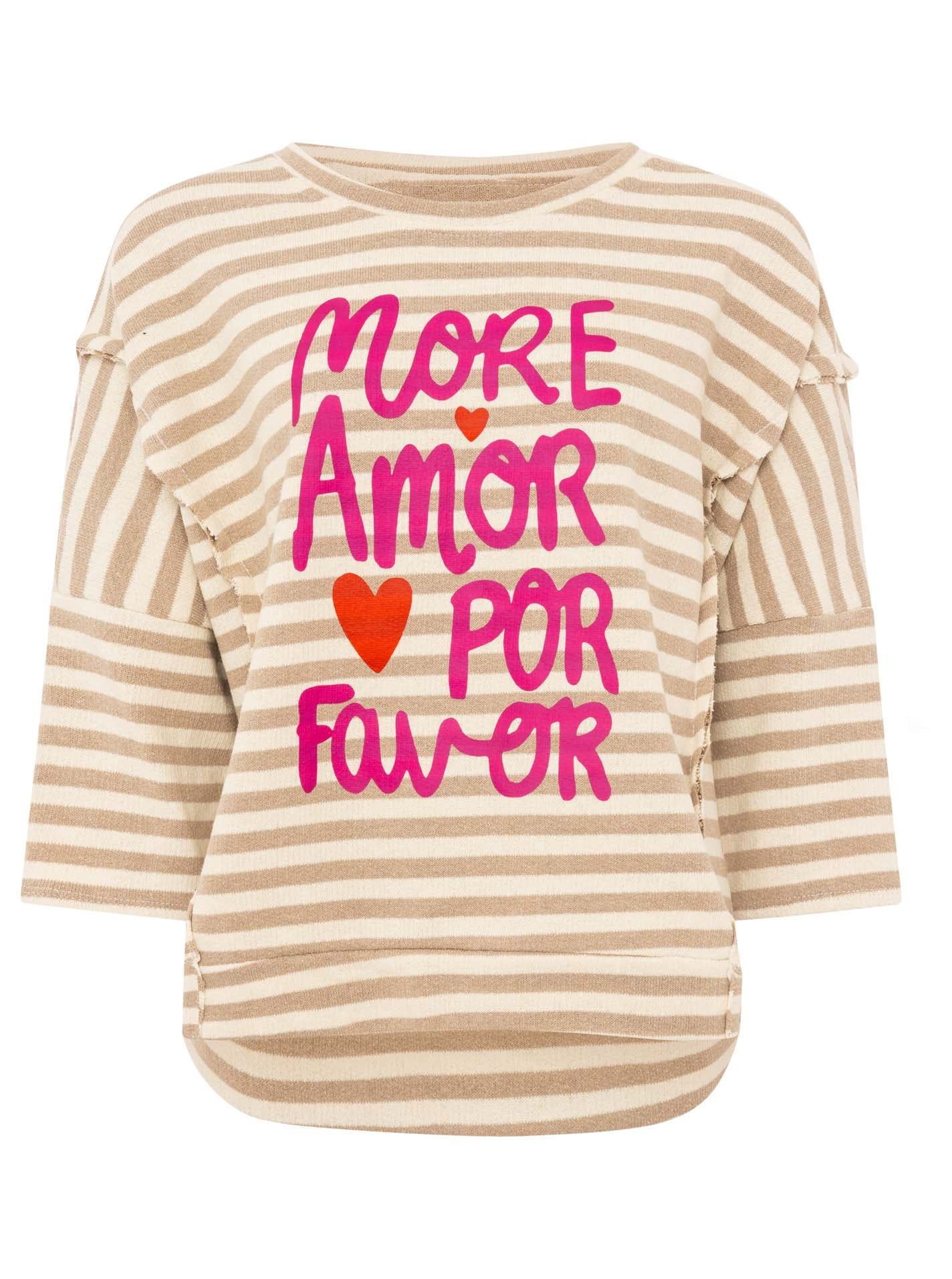 Zwillingsherz Pull à rayures »"More Amor Por Favor "« gestreift, Rundhals, grosse Aufschrift