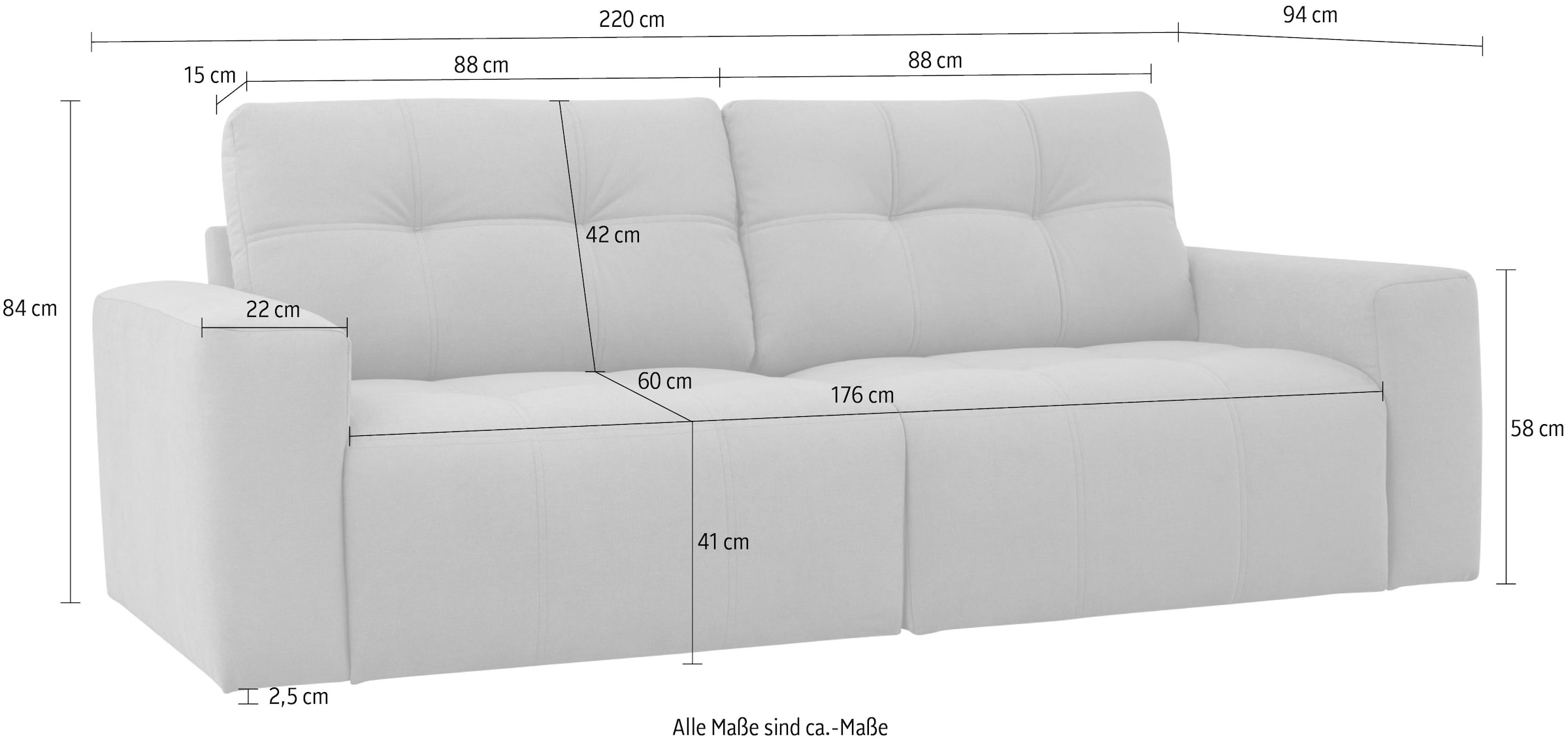 Home affaire 3-Sitzer »Turnon, Lounge-sofa, Breite 220 cm«, Chenille, mit Knopf- und Doppelsteppung, elegantes Aussehen