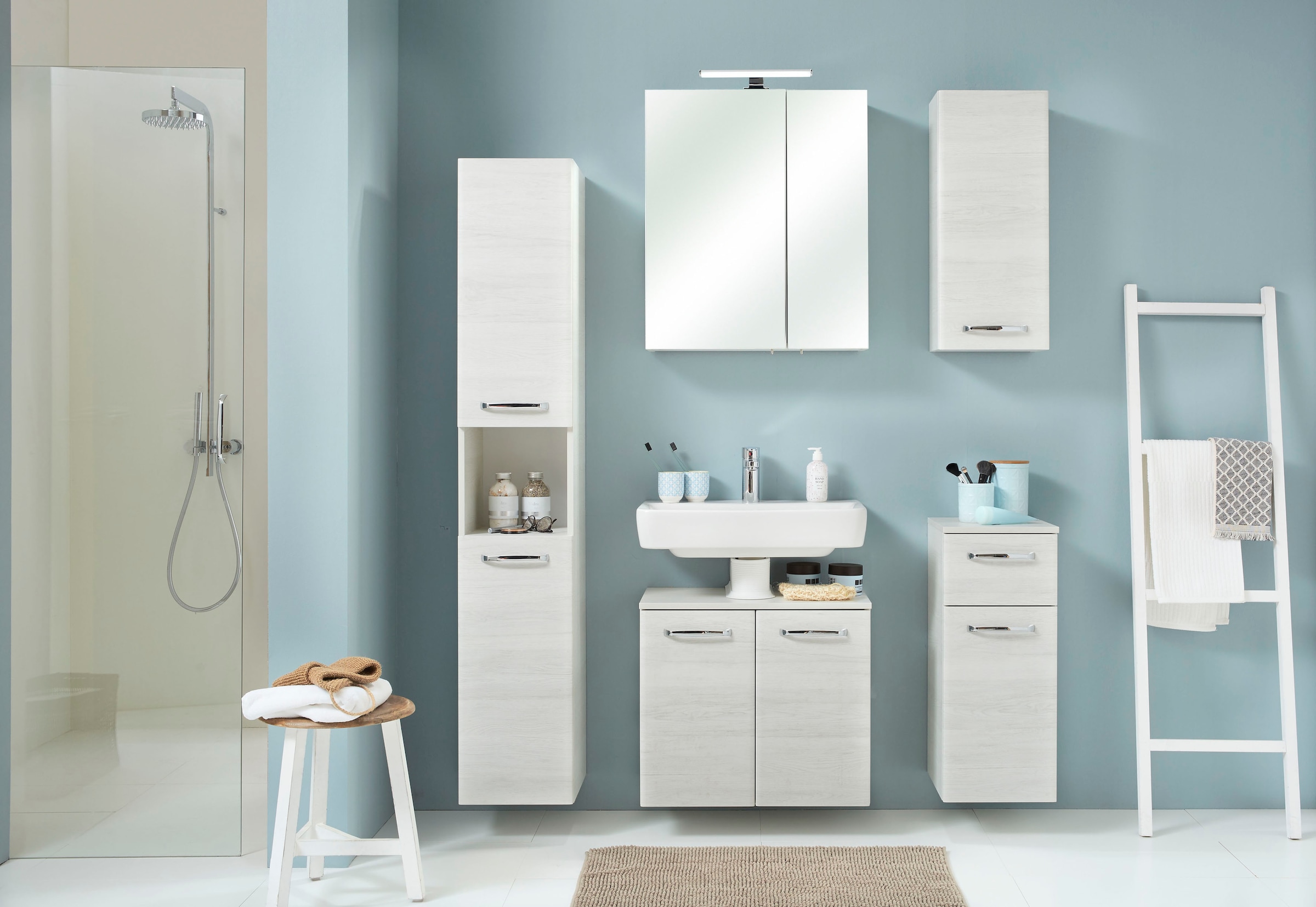 Saphir Armoire basse »Quickset Badschrank 30 cm breit, 1 Tür, 1 Schublade, 1 Einlegeboden« Meuble sous lavabo salle de bain avec amortisseur de porte, 1 porte, poignées chromées brillantes