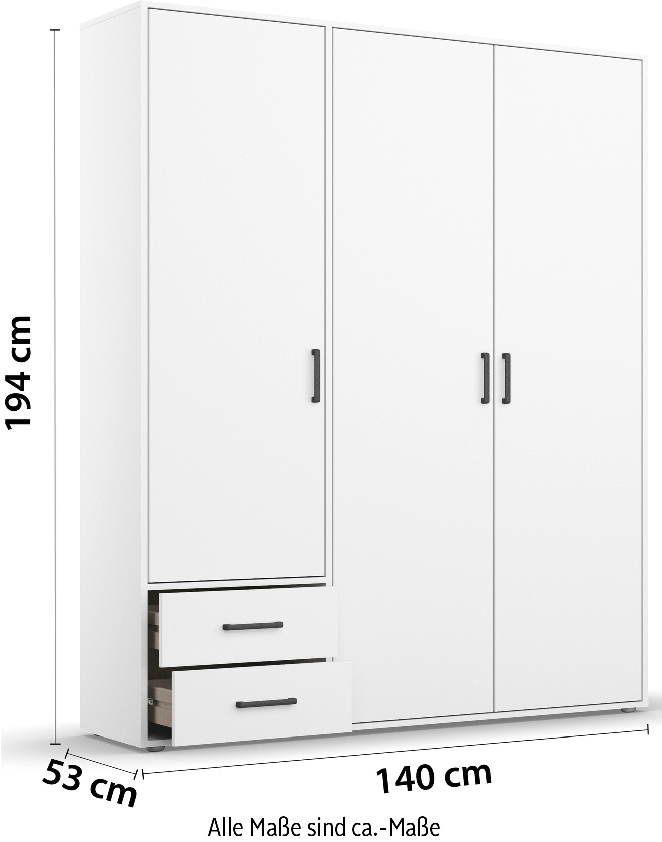 rauch Drehtürenschrank »Kleiderschrank Schrank Garderobe Wäscheschrank VOYAGER« in 3 verschiedenen Ausstattungen BASIC/CLASSIC/PREMIUM,  mit 2 modernen Griffvarianten, mit Aussenschubladen MADE IN GERMANY