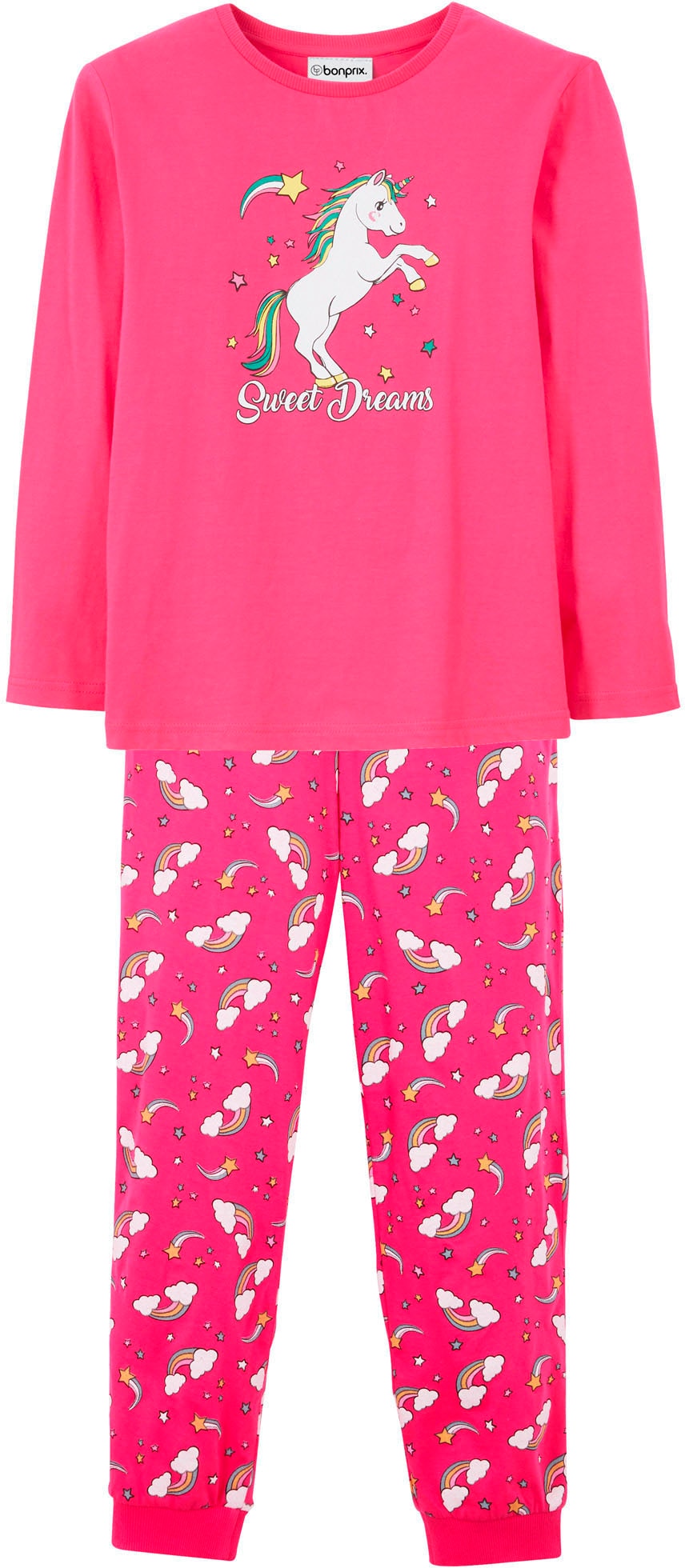 bonprix Pyjama »Pyjama aus reiner Baumwolle (2-tlg. Set)« Set, 2 tlg. bequeme Passform, aus Baumwolle, mit Einhorn-Print