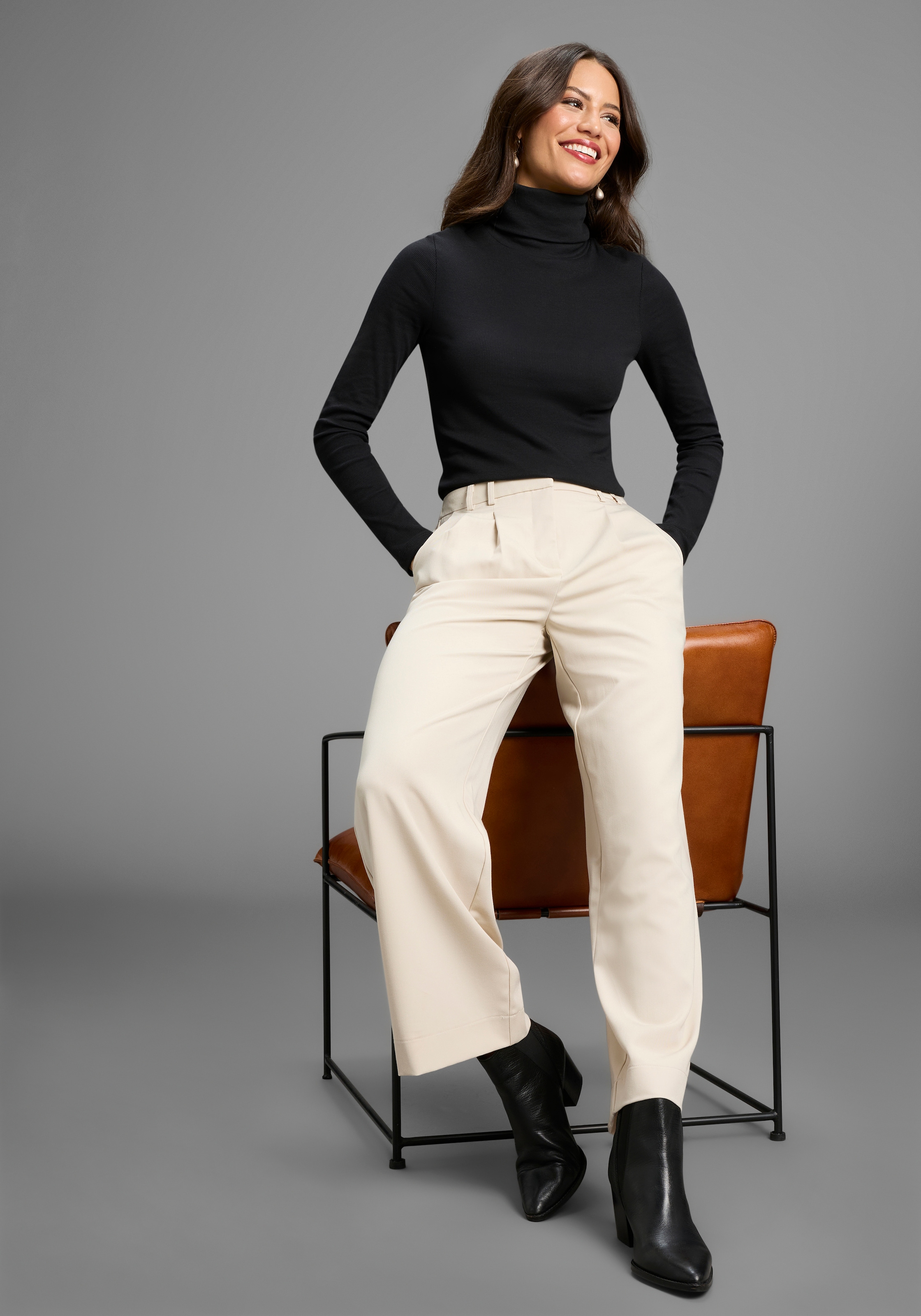 AJC Langarmshirt, sehr figurbetont, Rollkragen, Basic-Stil