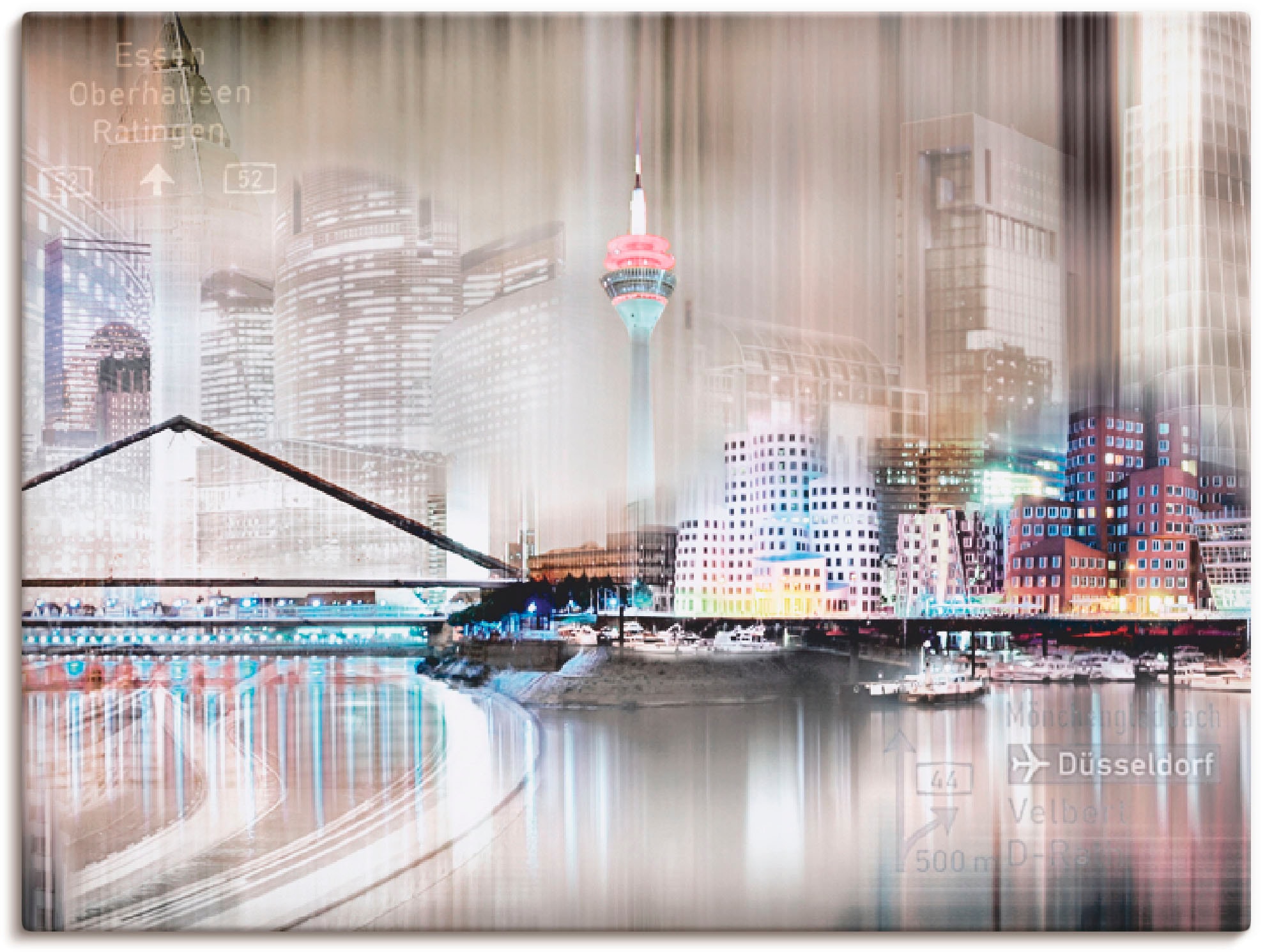 Image of Artland Leinwandbild "Düsseldorf Skyline Collage IV" Deutschland 1 Stk. tlg. auf Holzrahmen gespannt